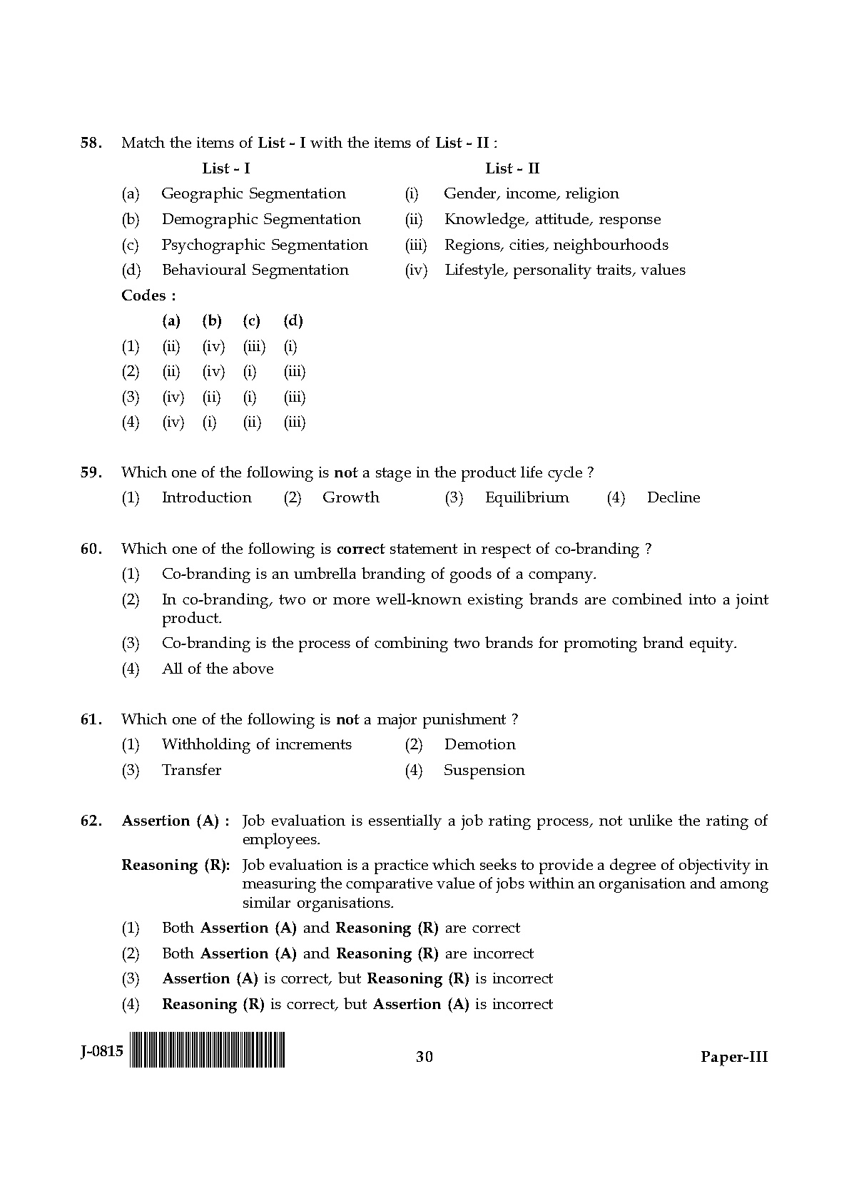 UGC NET Commerce Question Paper III June 2015 30