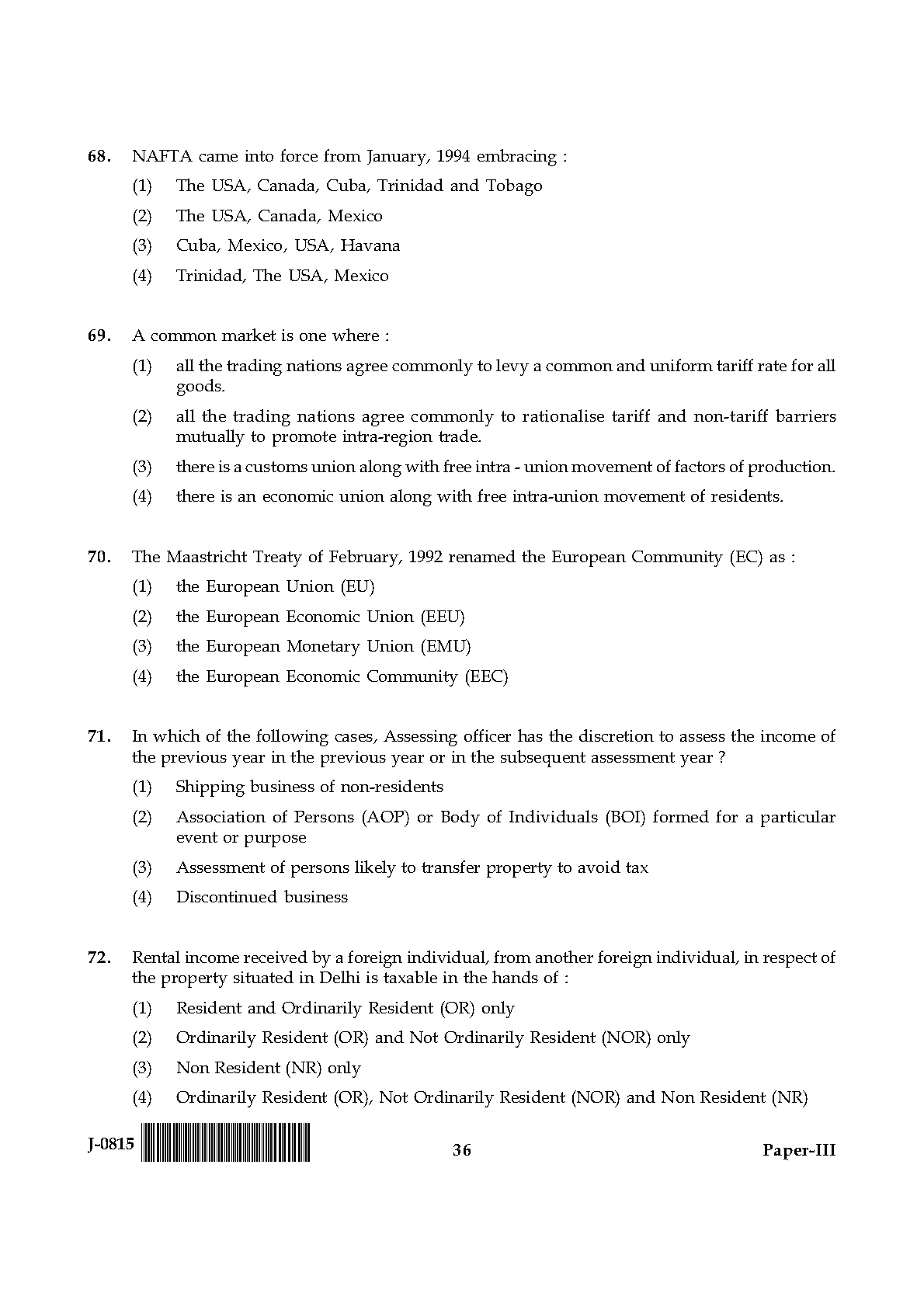 UGC NET Commerce Question Paper III June 2015 36