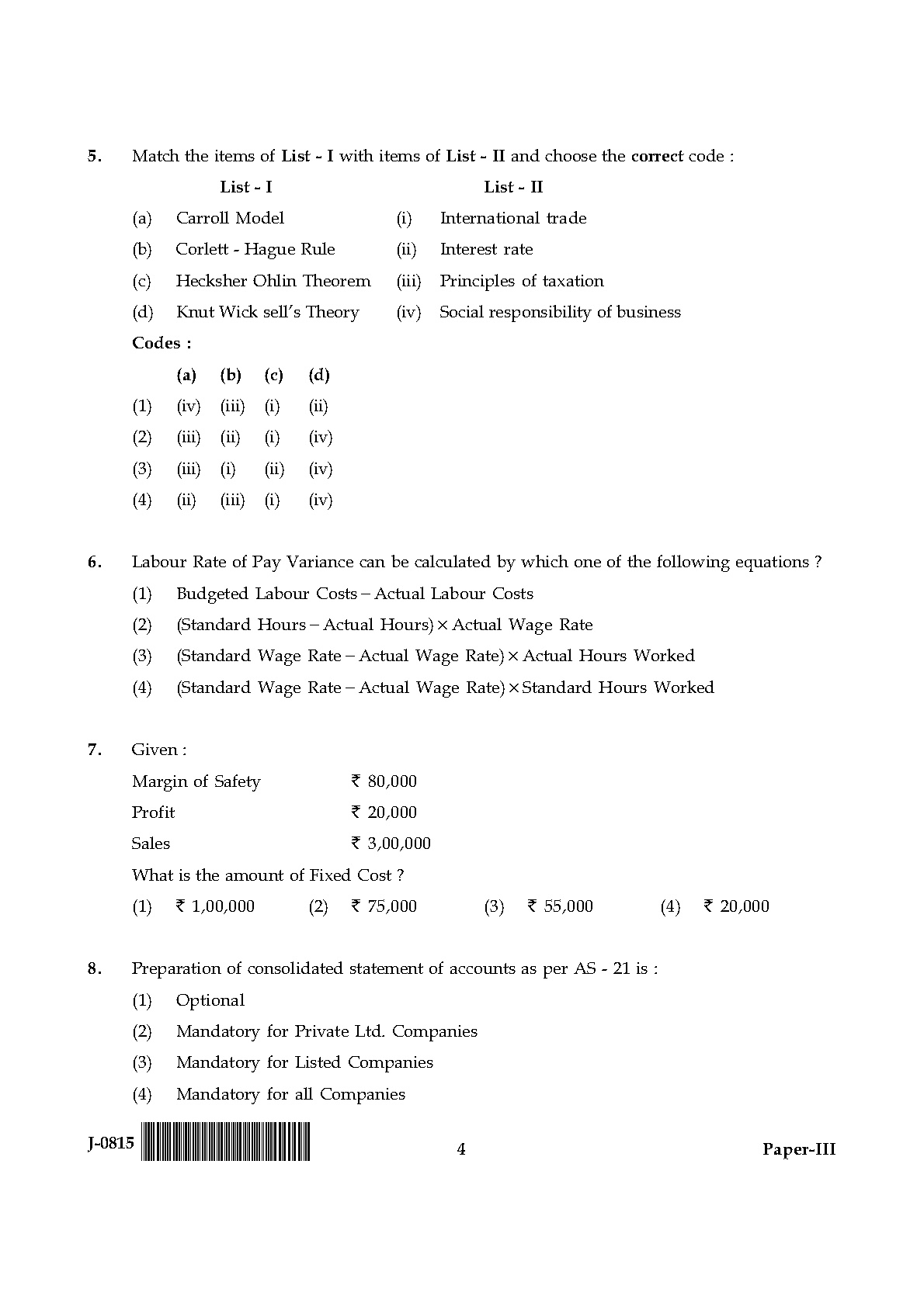 UGC NET Commerce Question Paper III June 2015 4