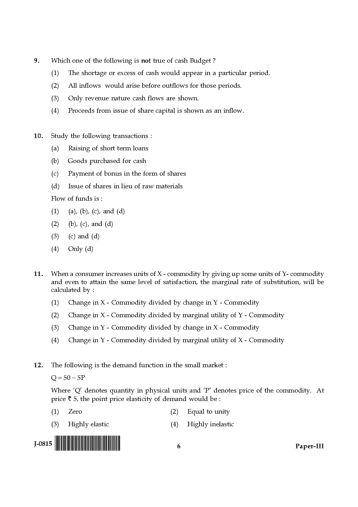 UGC NET Commerce Question Paper III June 2015 6