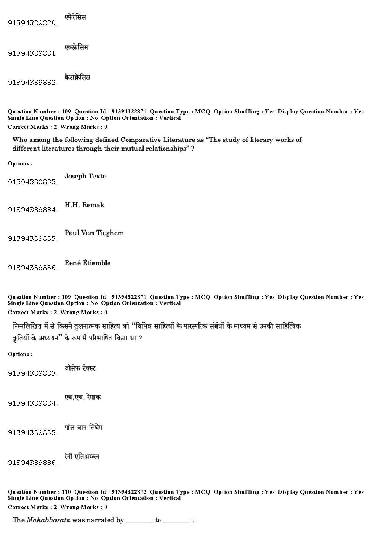 UGC NET Comparative Literature Question Paper December 2018 90