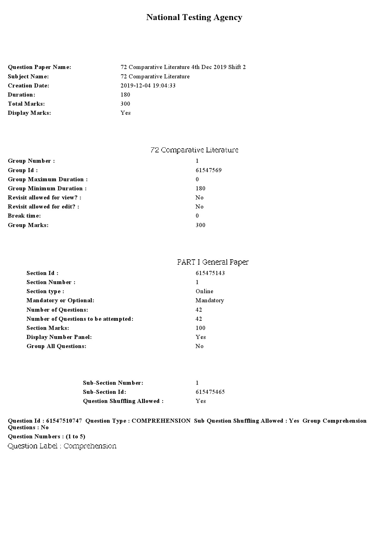 UGC NET Comparative Literature Question Paper December 2019 1