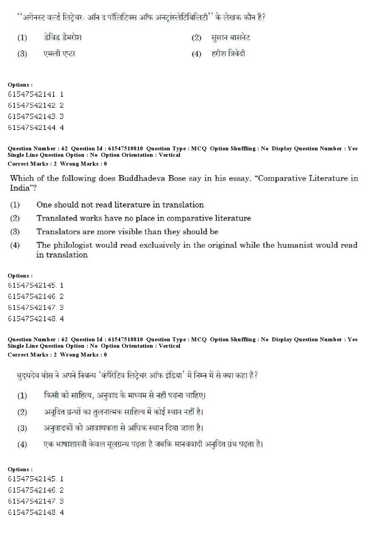 UGC NET Comparative Literature Question Paper December 2019 61