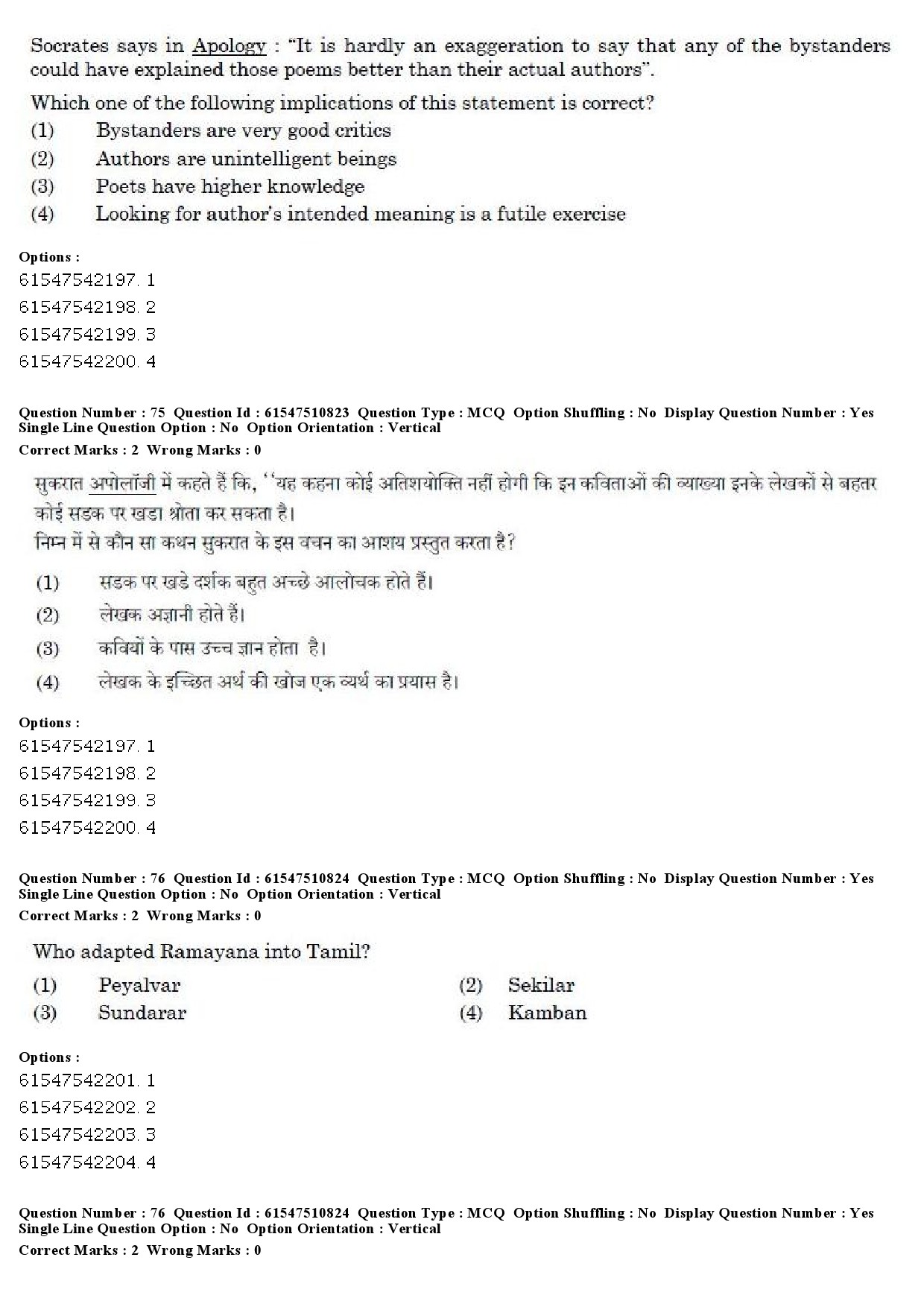 UGC NET Comparative Literature Question Paper December 2019 70