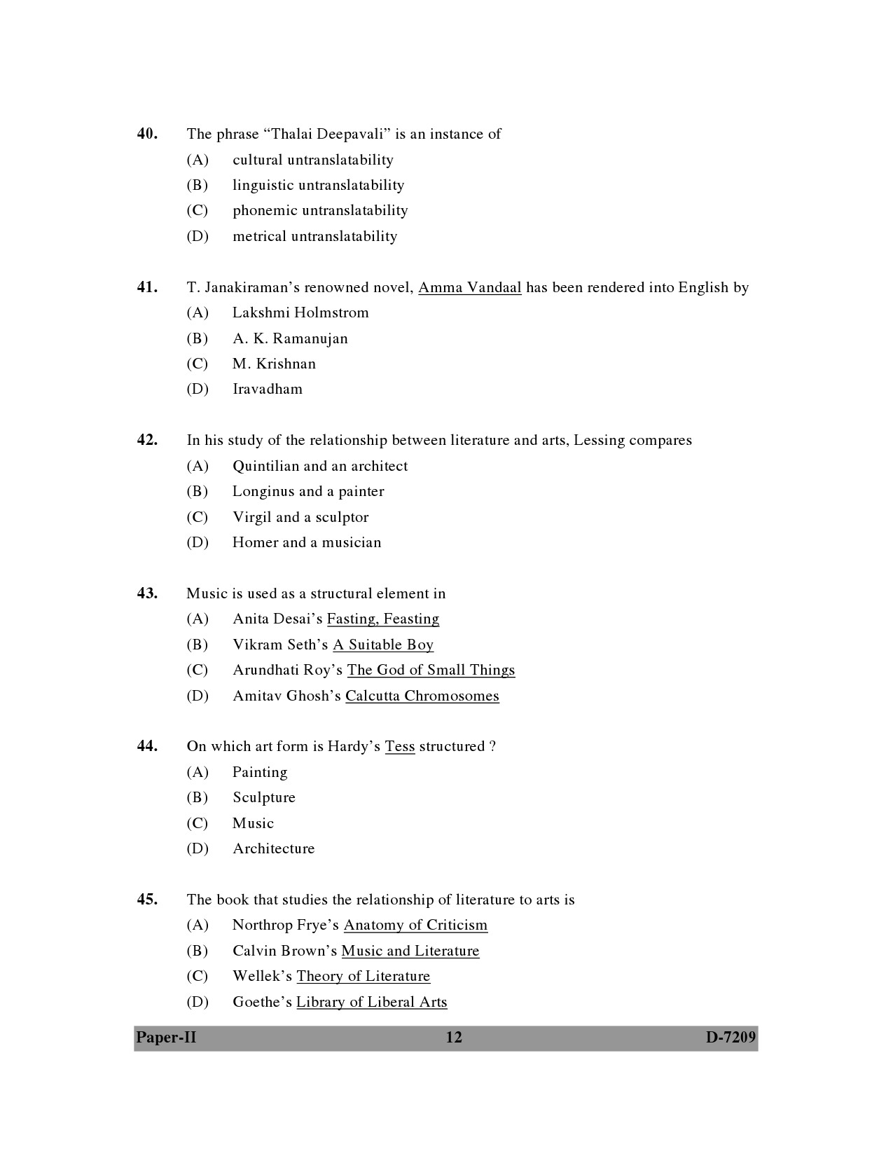 UGC NET Comparative Literature Question Paper II December 2009 12