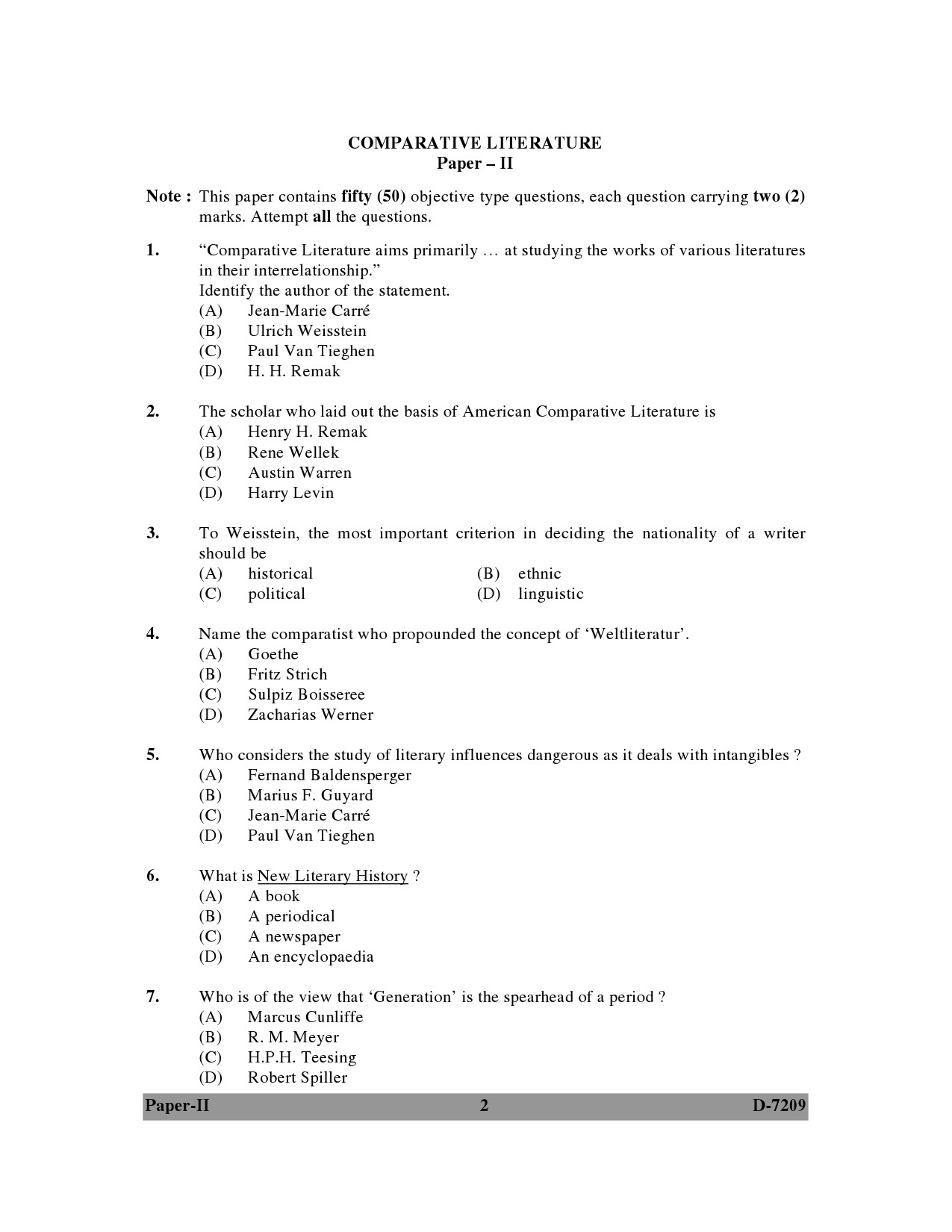 UGC NET Comparative Literature Question Paper II December 2009 2