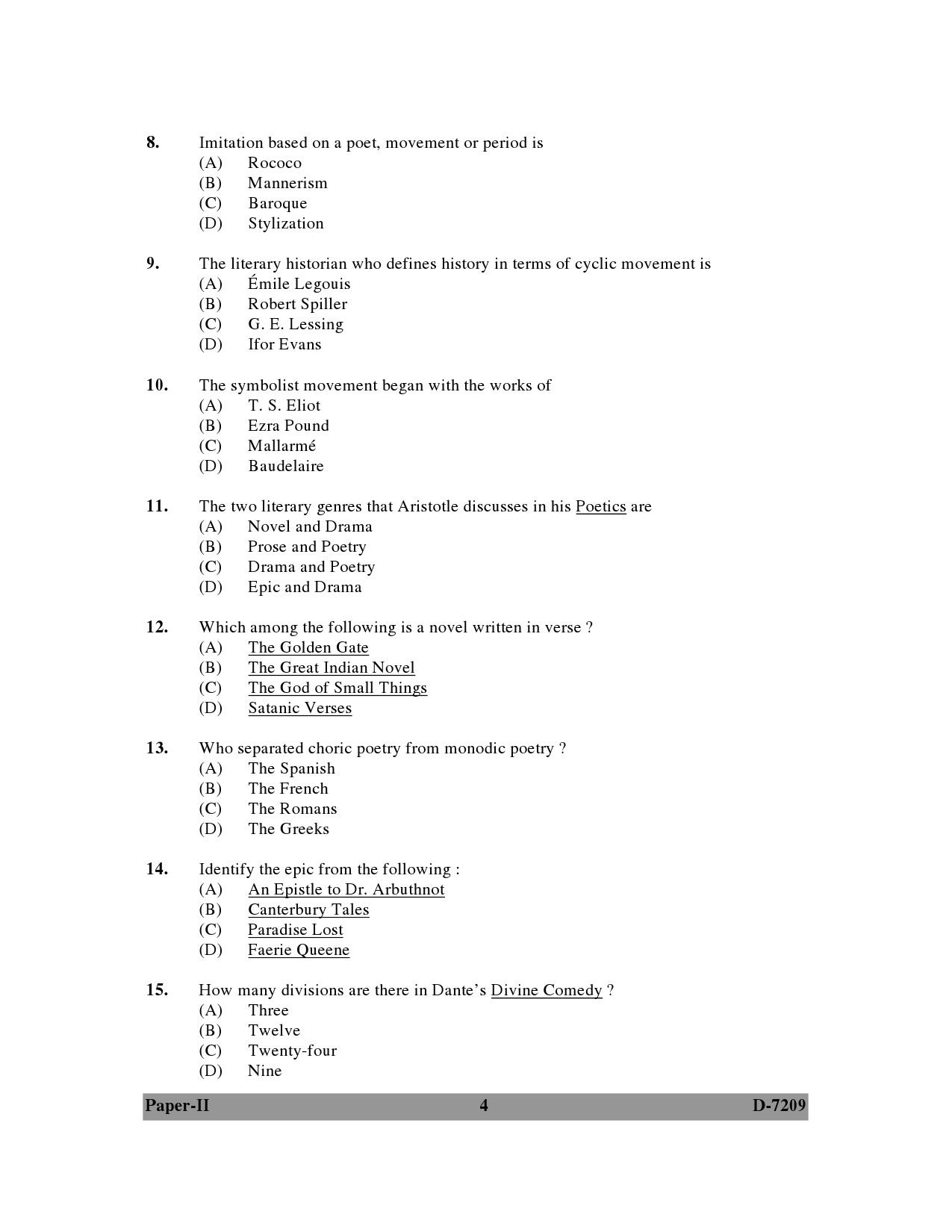 UGC NET Comparative Literature Question Paper II December 2009 4