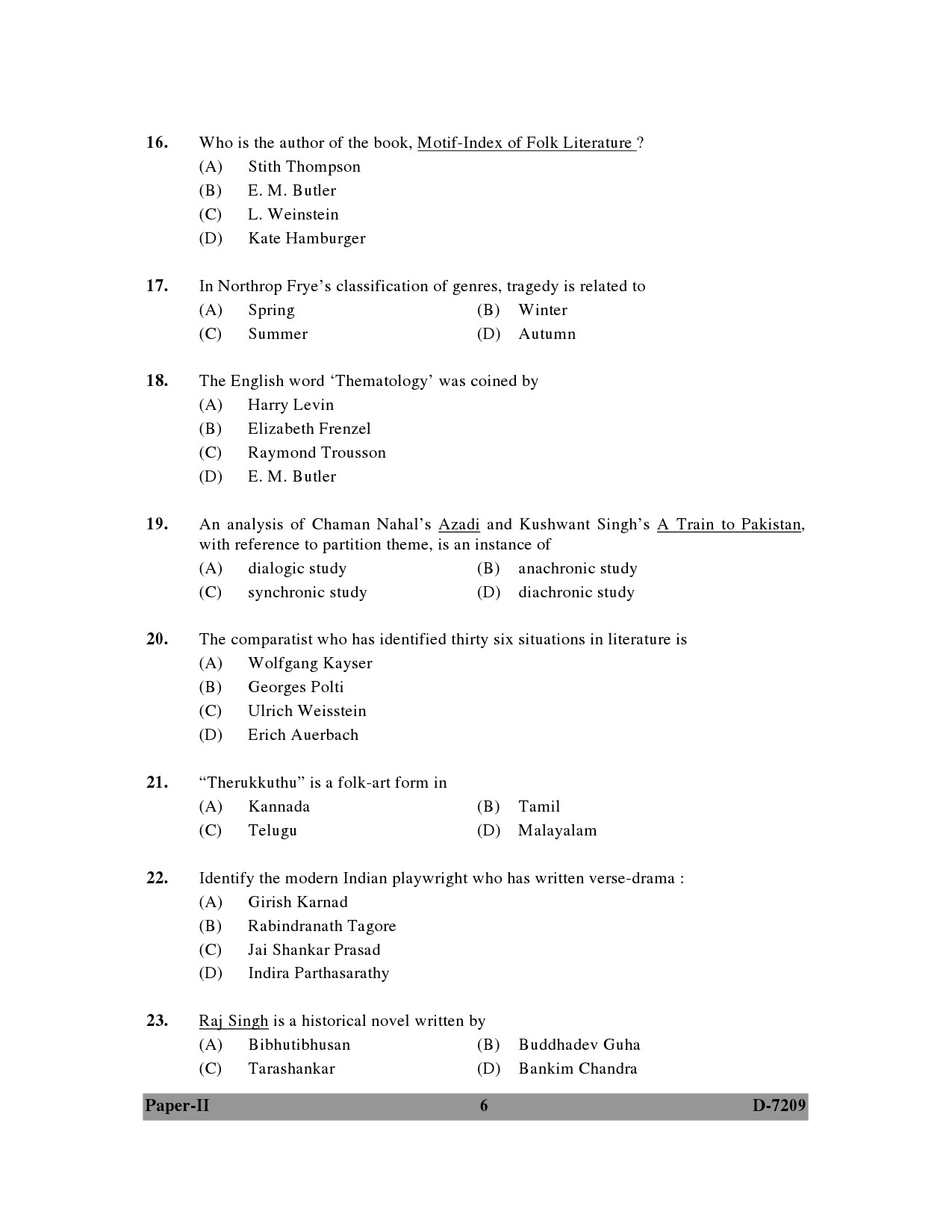 UGC NET Comparative Literature Question Paper II December 2009 6