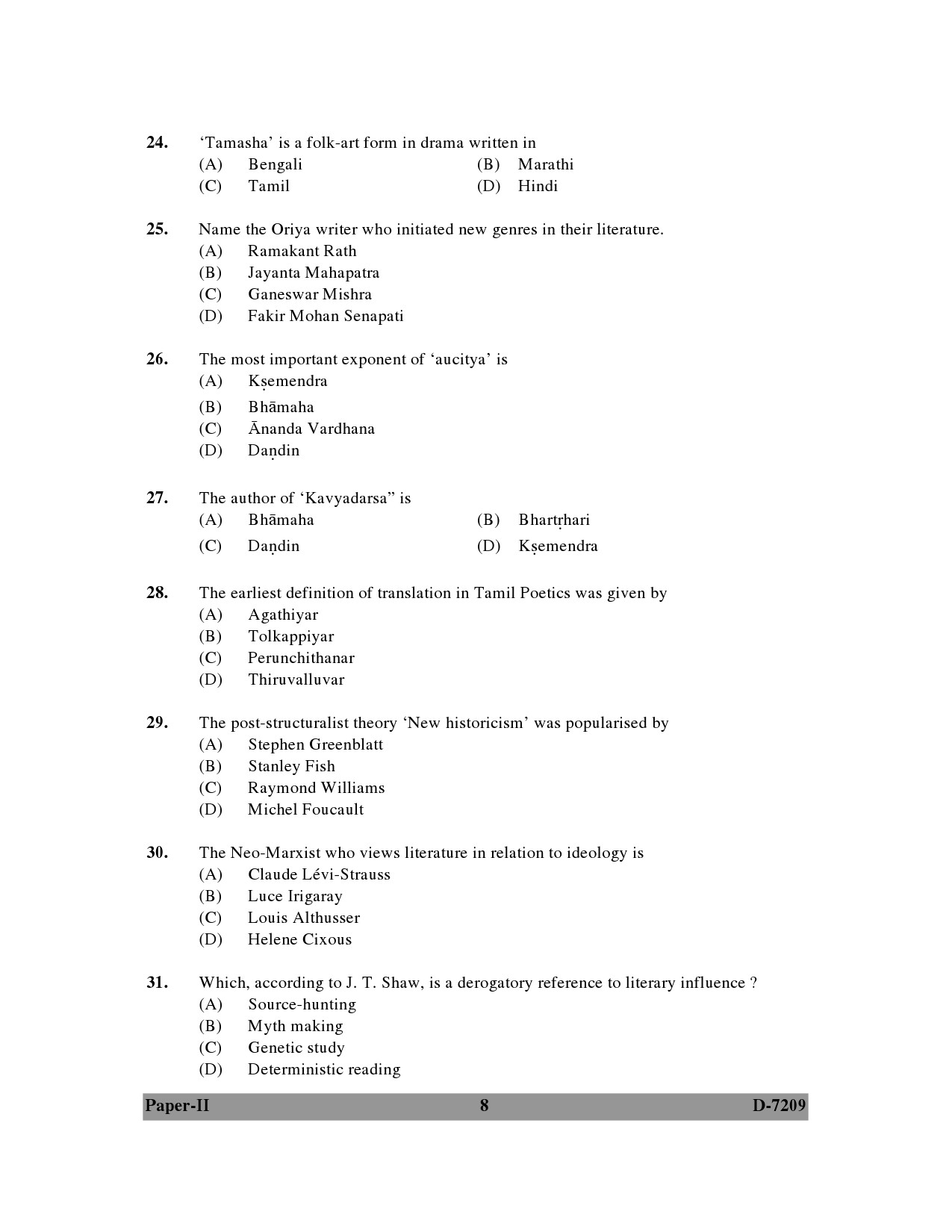 UGC NET Comparative Literature Question Paper II December 2009 8