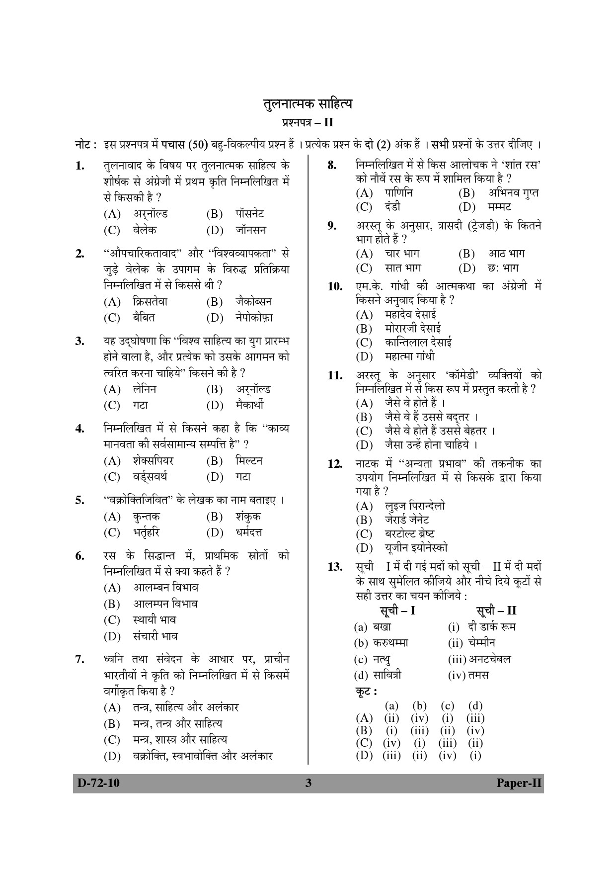 UGC NET Comparative Literature Question Paper II December 2010 3