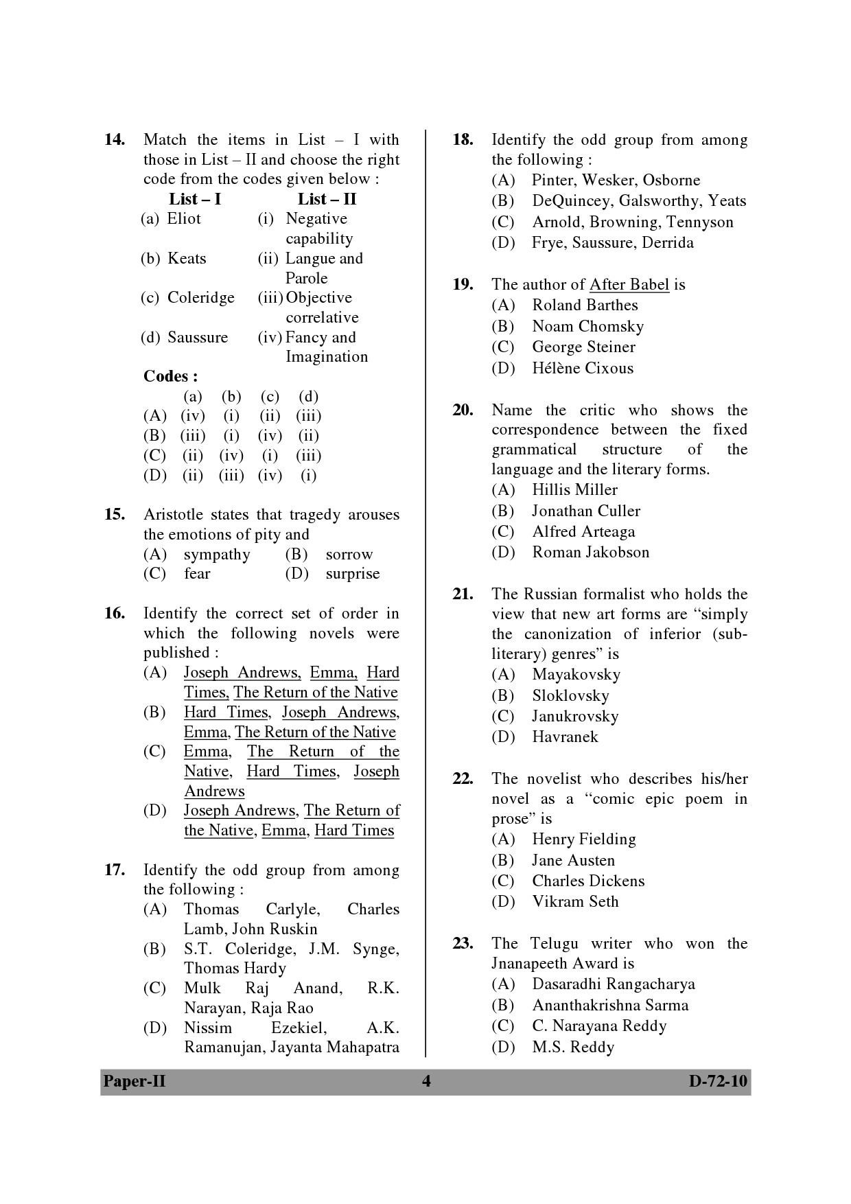 UGC NET Comparative Literature Question Paper II December 2010 4