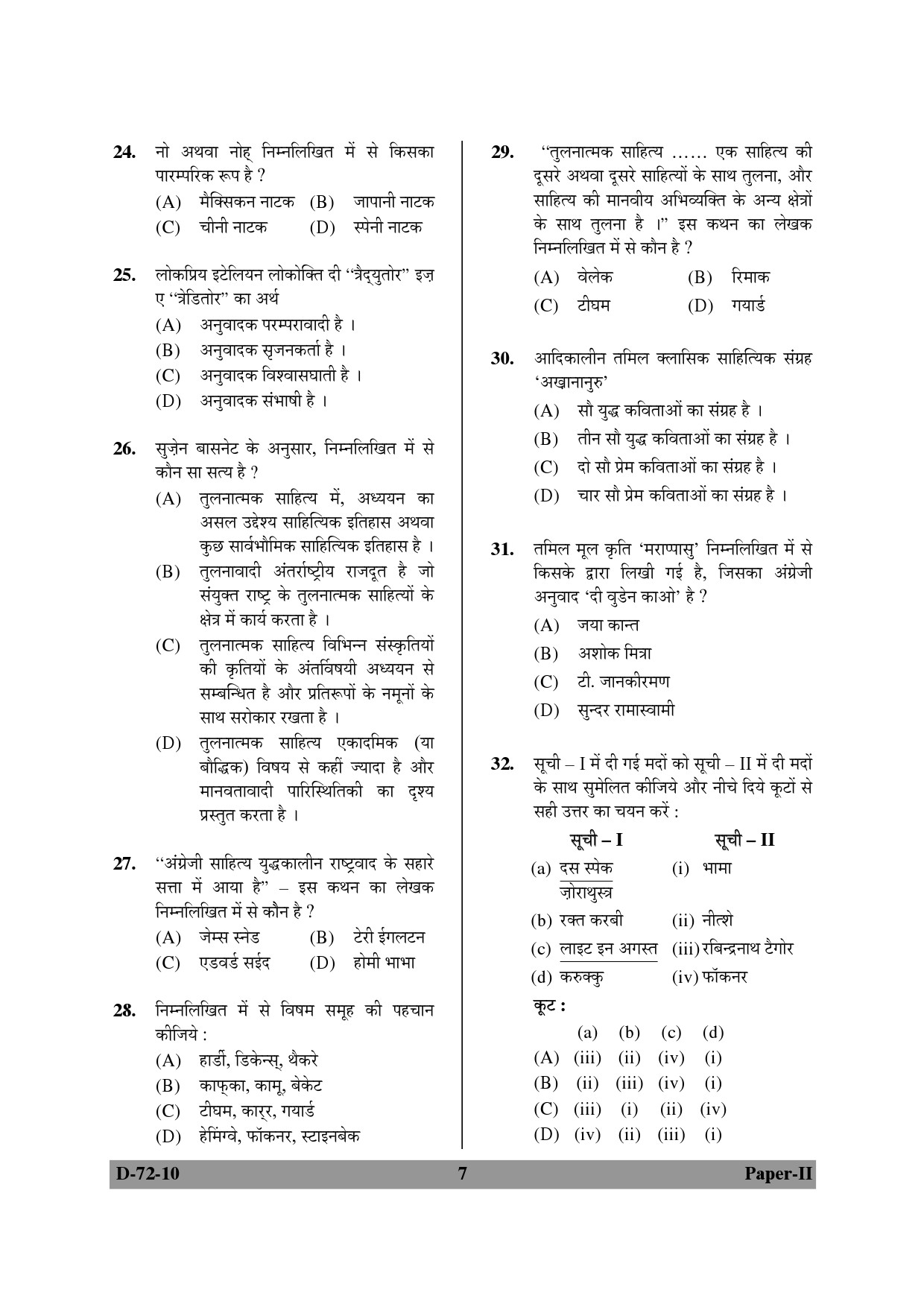 UGC NET Comparative Literature Question Paper II December 2010 7