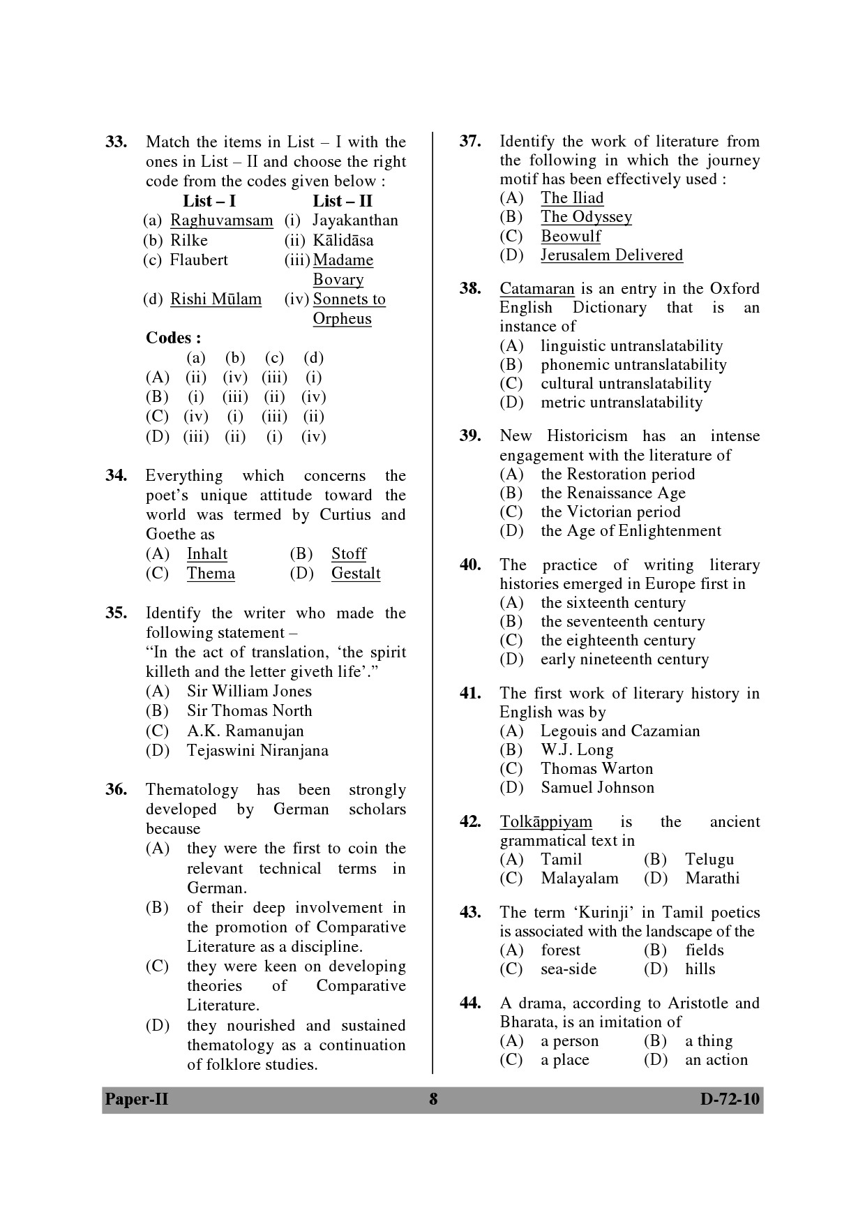 UGC NET Comparative Literature Question Paper II December 2010 8