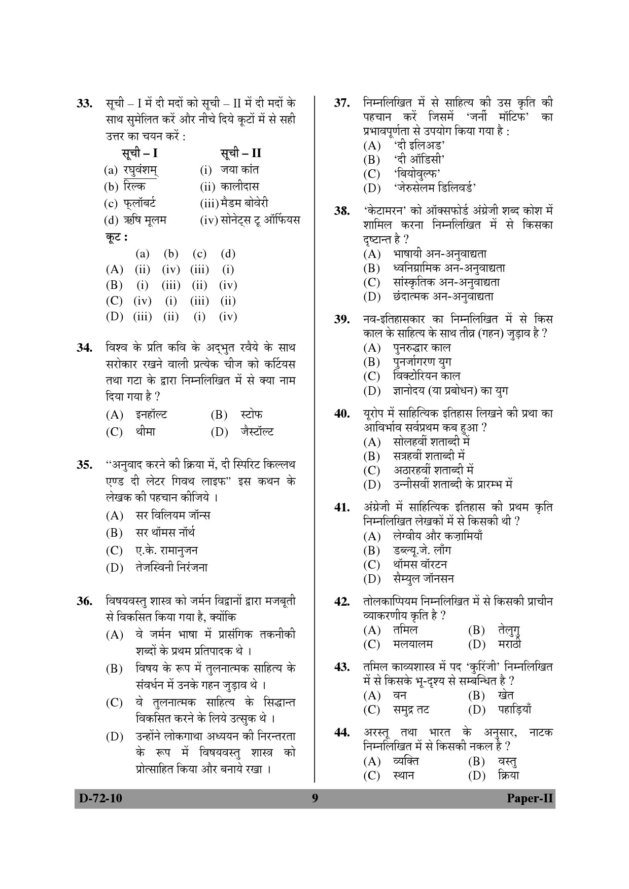 UGC NET Comparative Literature Question Paper II December 2010 9