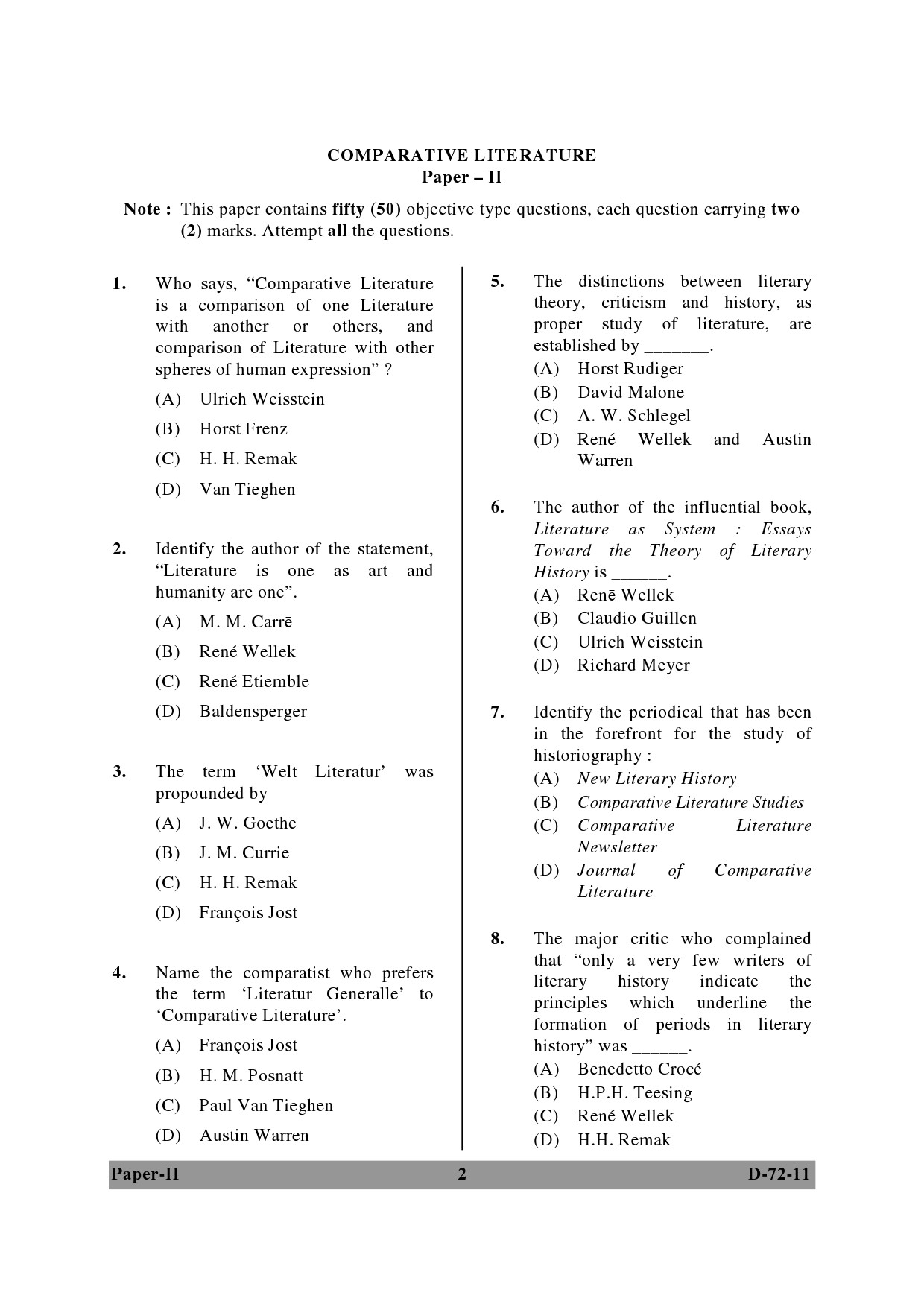 UGC NET Comparative Literature Question Paper II December 2011 2