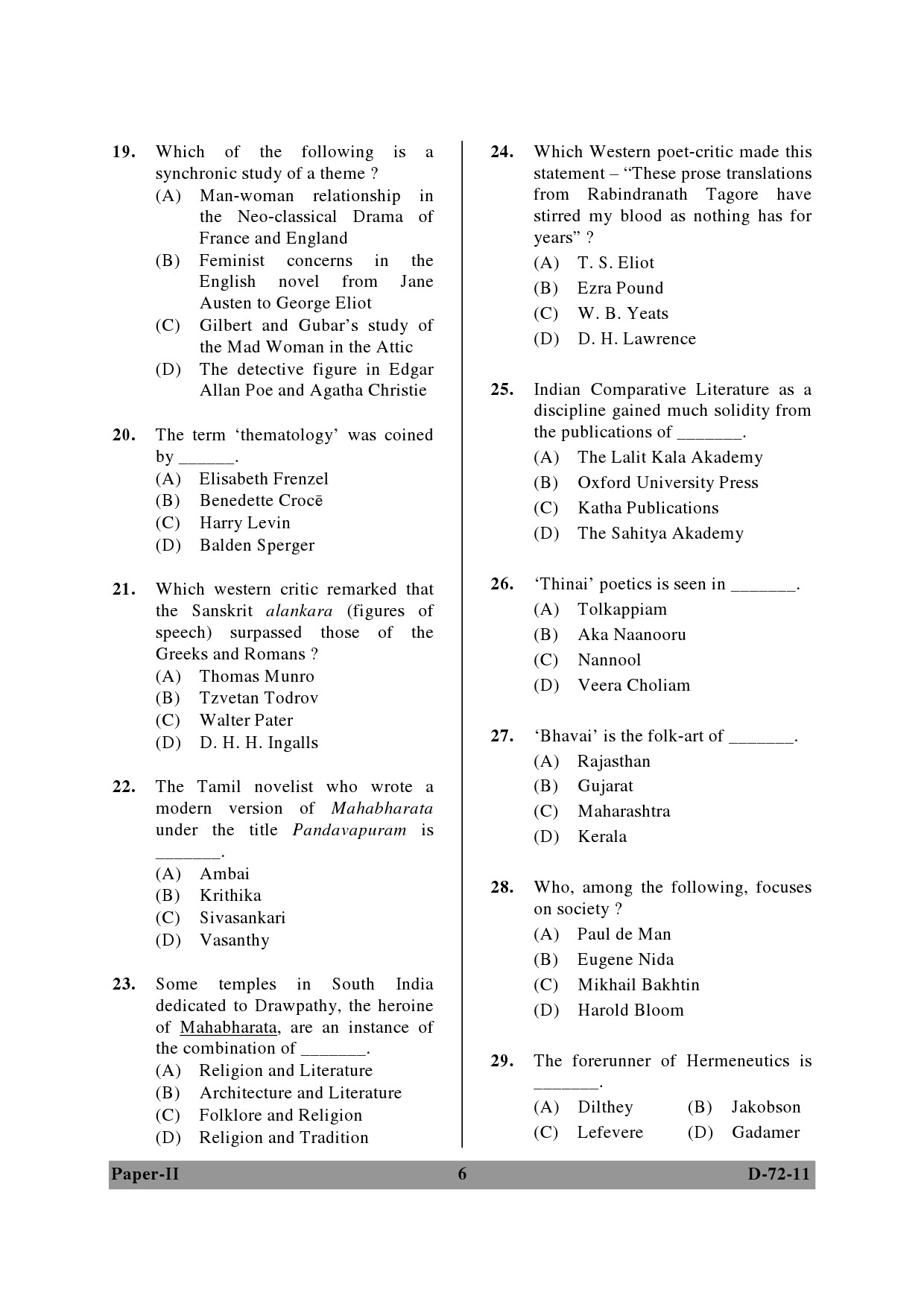 UGC NET Comparative Literature Question Paper II December 2011 6