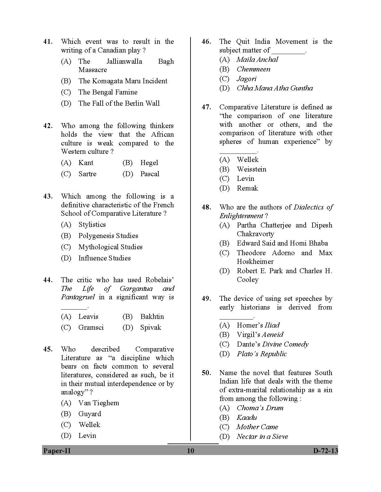 UGC NET Comparative Literature Question Paper II December 2013 10