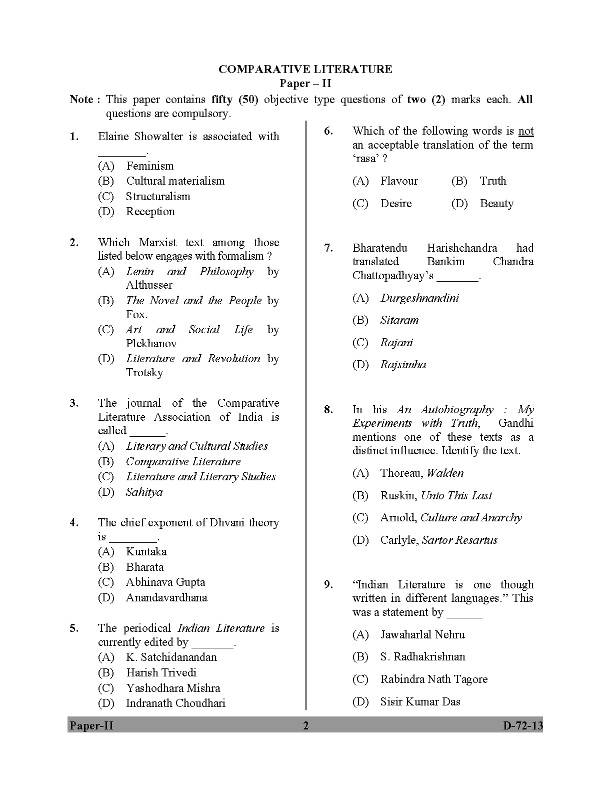 UGC NET Comparative Literature Question Paper II December 2013 2