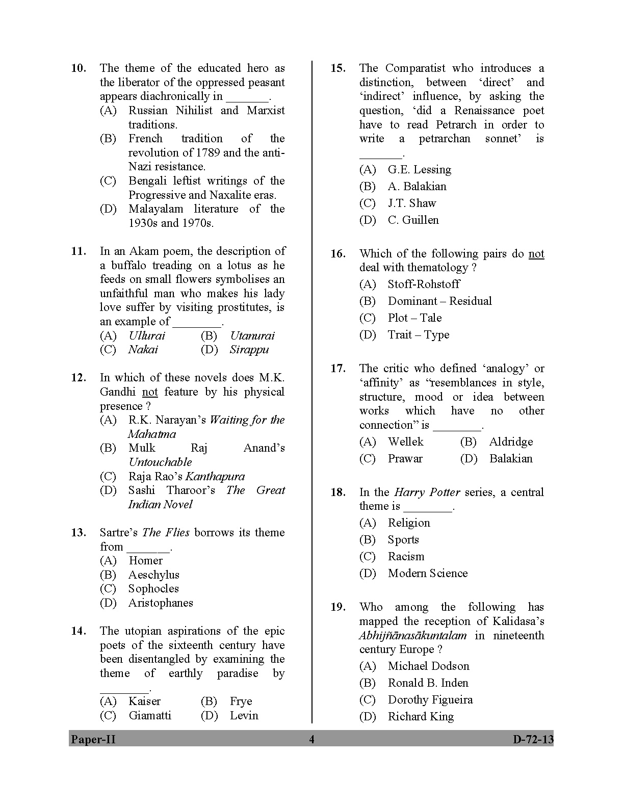 UGC NET Comparative Literature Question Paper II December 2013 4