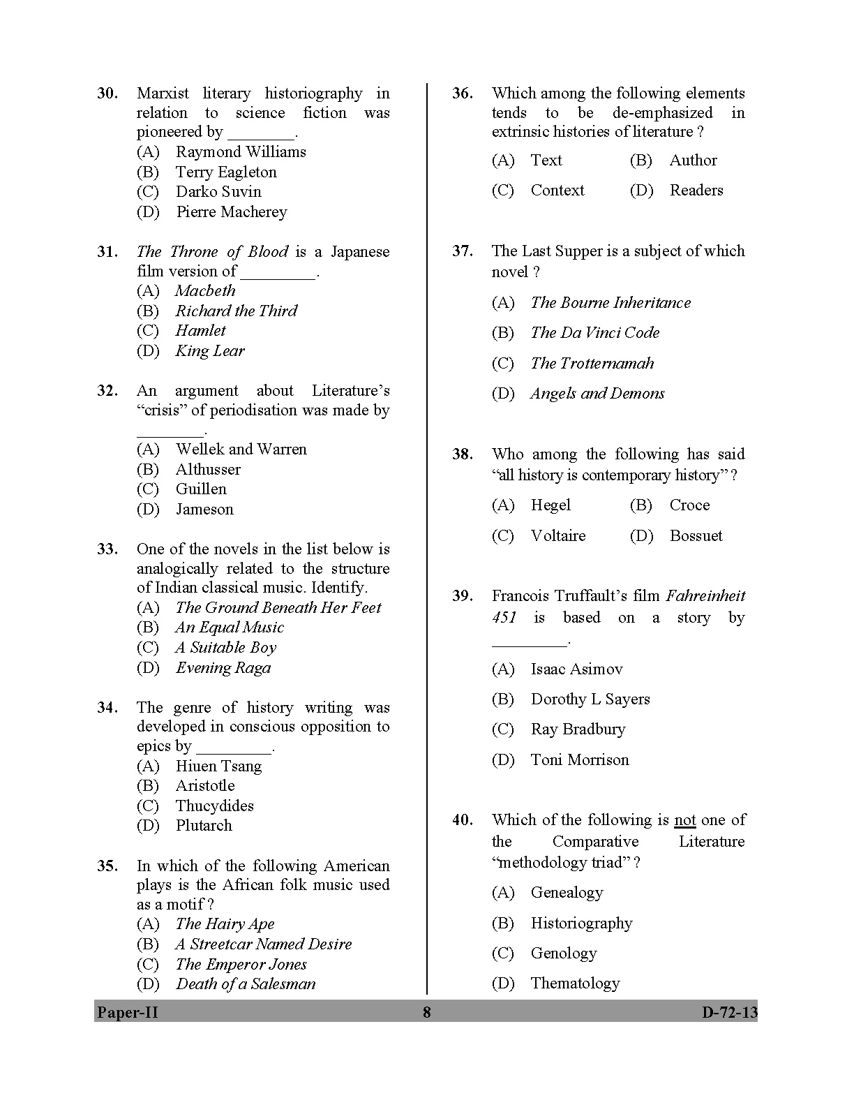 UGC NET Comparative Literature Question Paper II December 2013 8