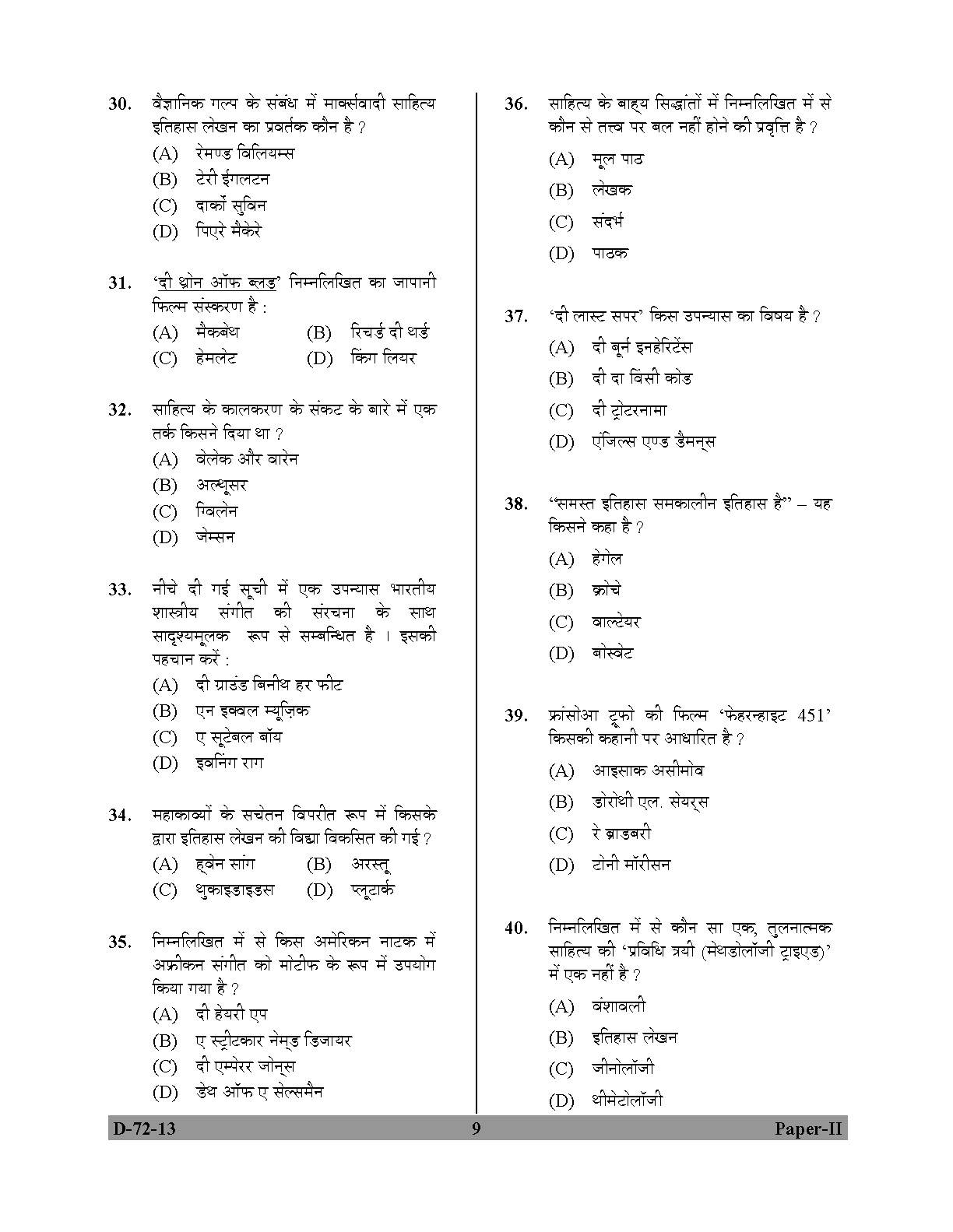 UGC NET Comparative Literature Question Paper II December 2013 9