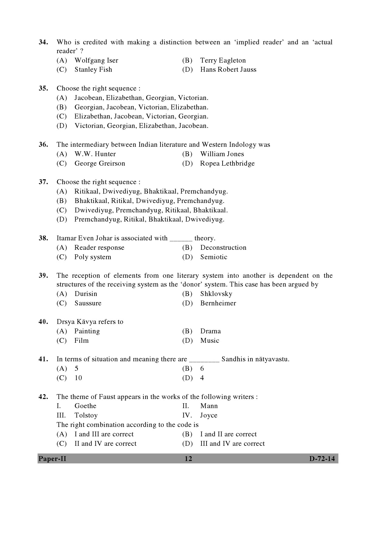 UGC NET Comparative Literature Question Paper II December 2014 12