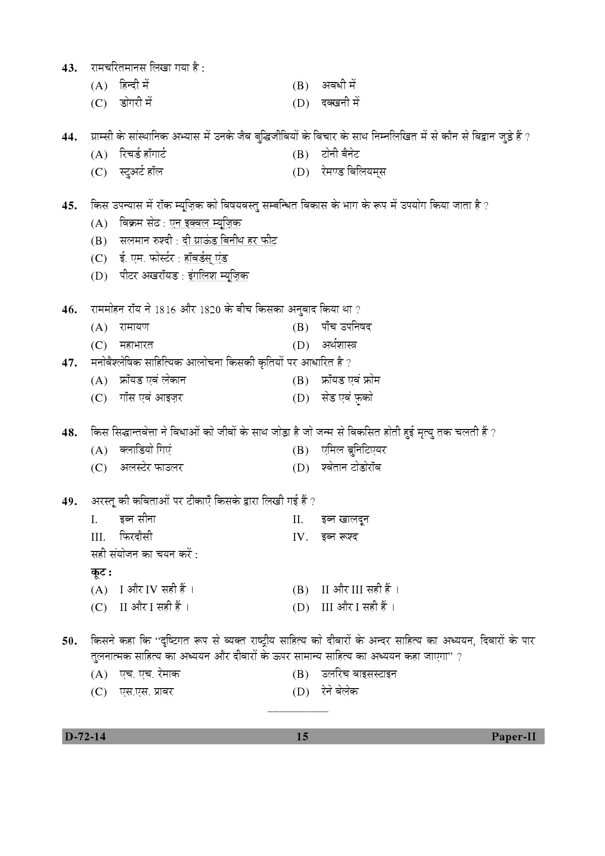 UGC NET Comparative Literature Question Paper II December 2014 15