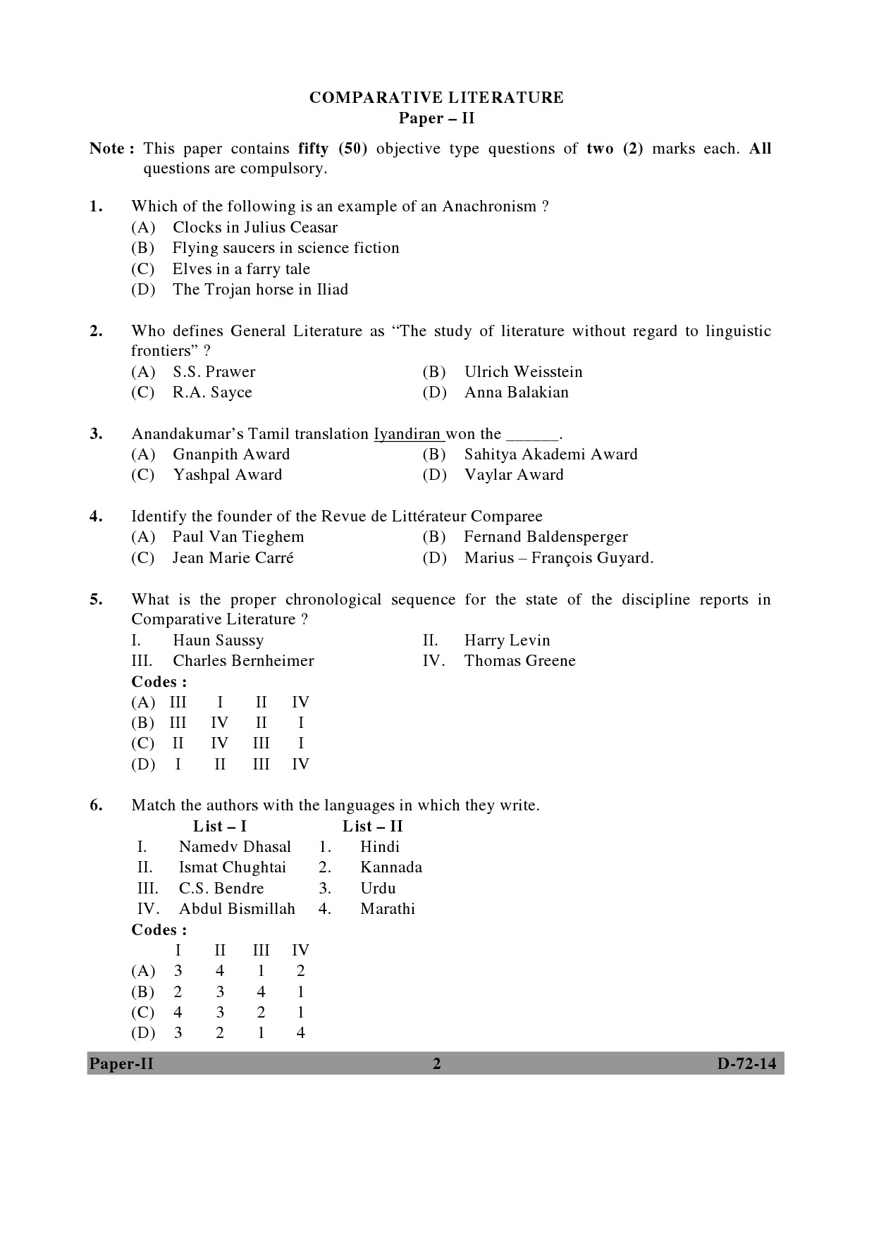 UGC NET Comparative Literature Question Paper II December 2014 2