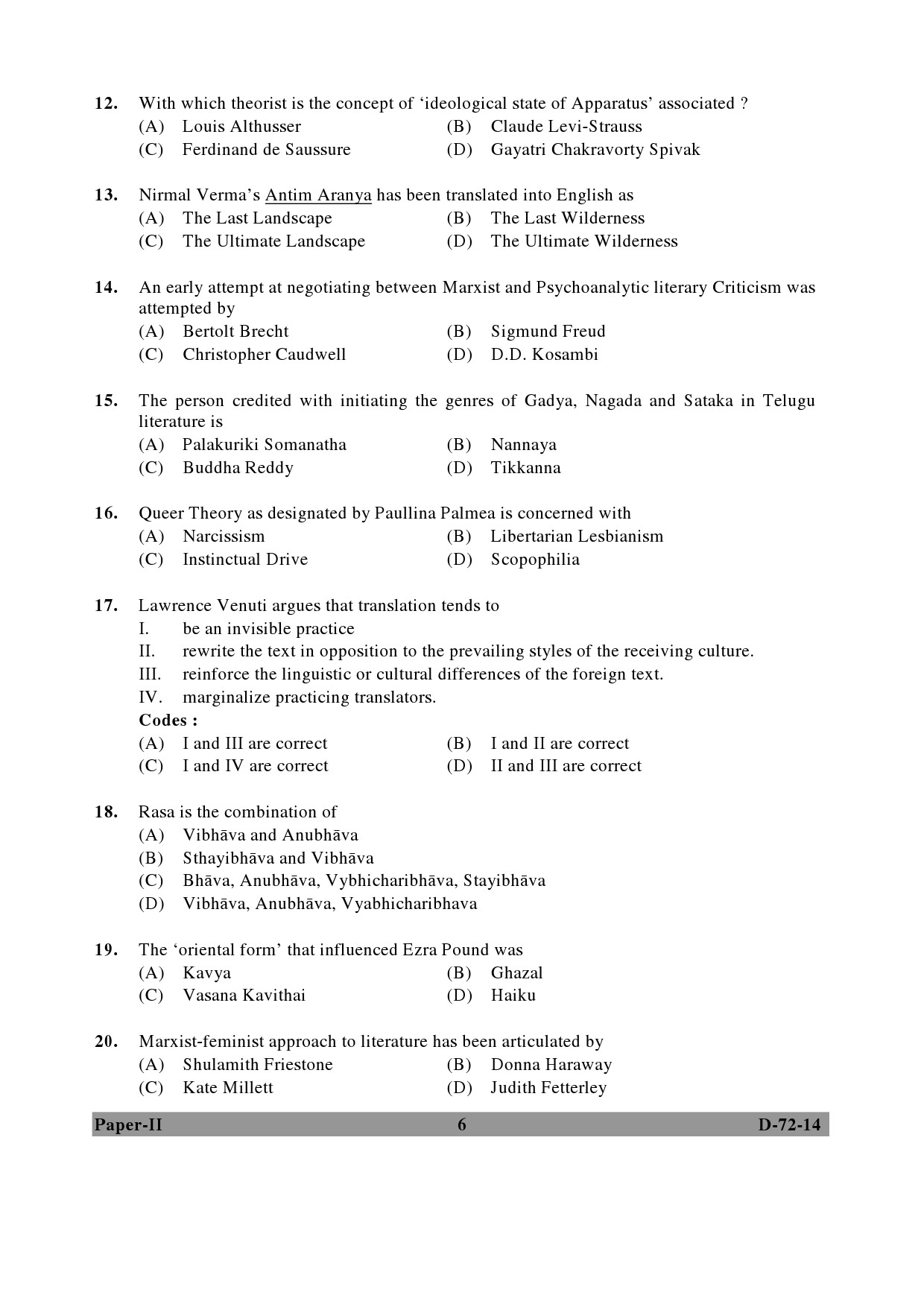 UGC NET Comparative Literature Question Paper II December 2014 6