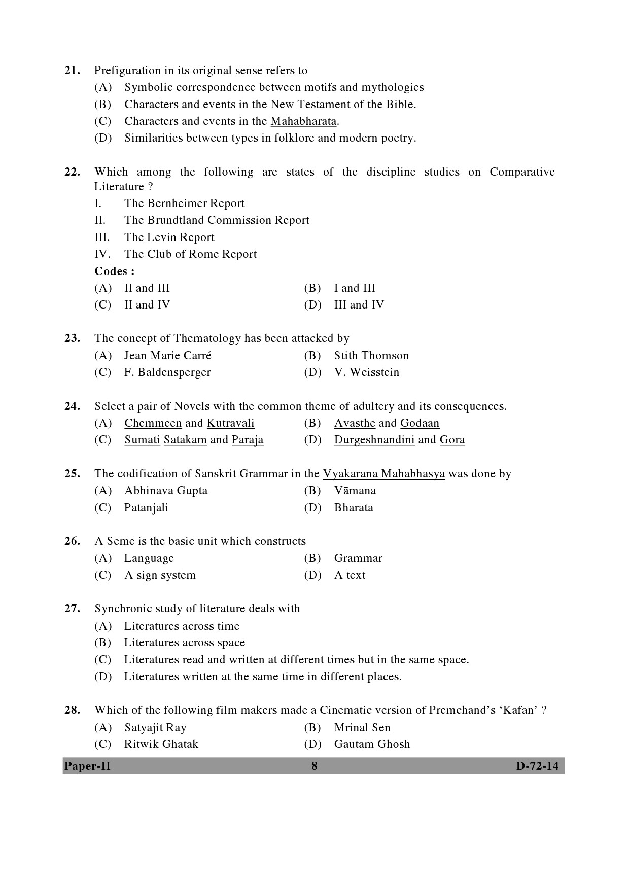 UGC NET Comparative Literature Question Paper II December 2014 8