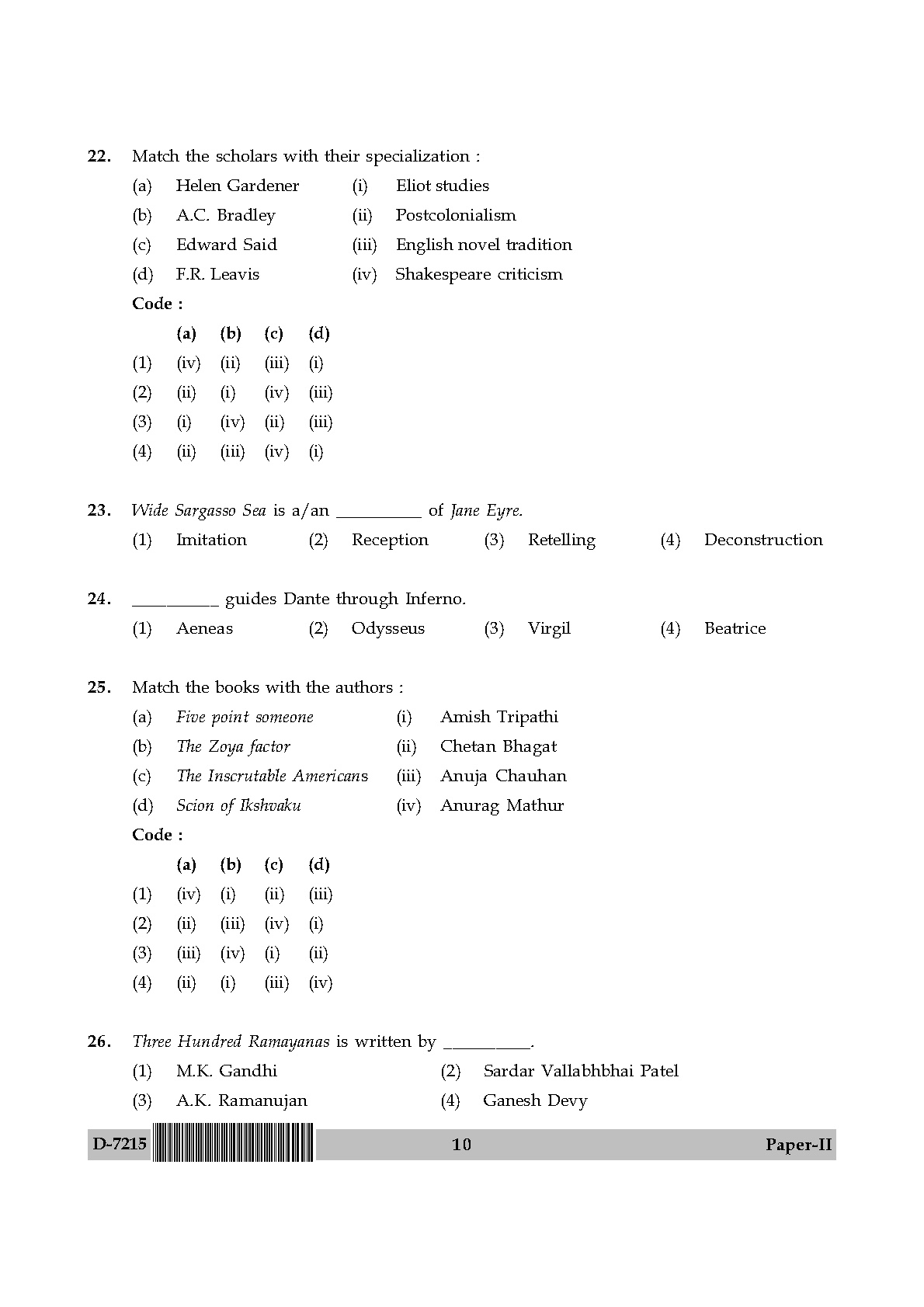 UGC NET Comparative Literature Question Paper II December 2015 10