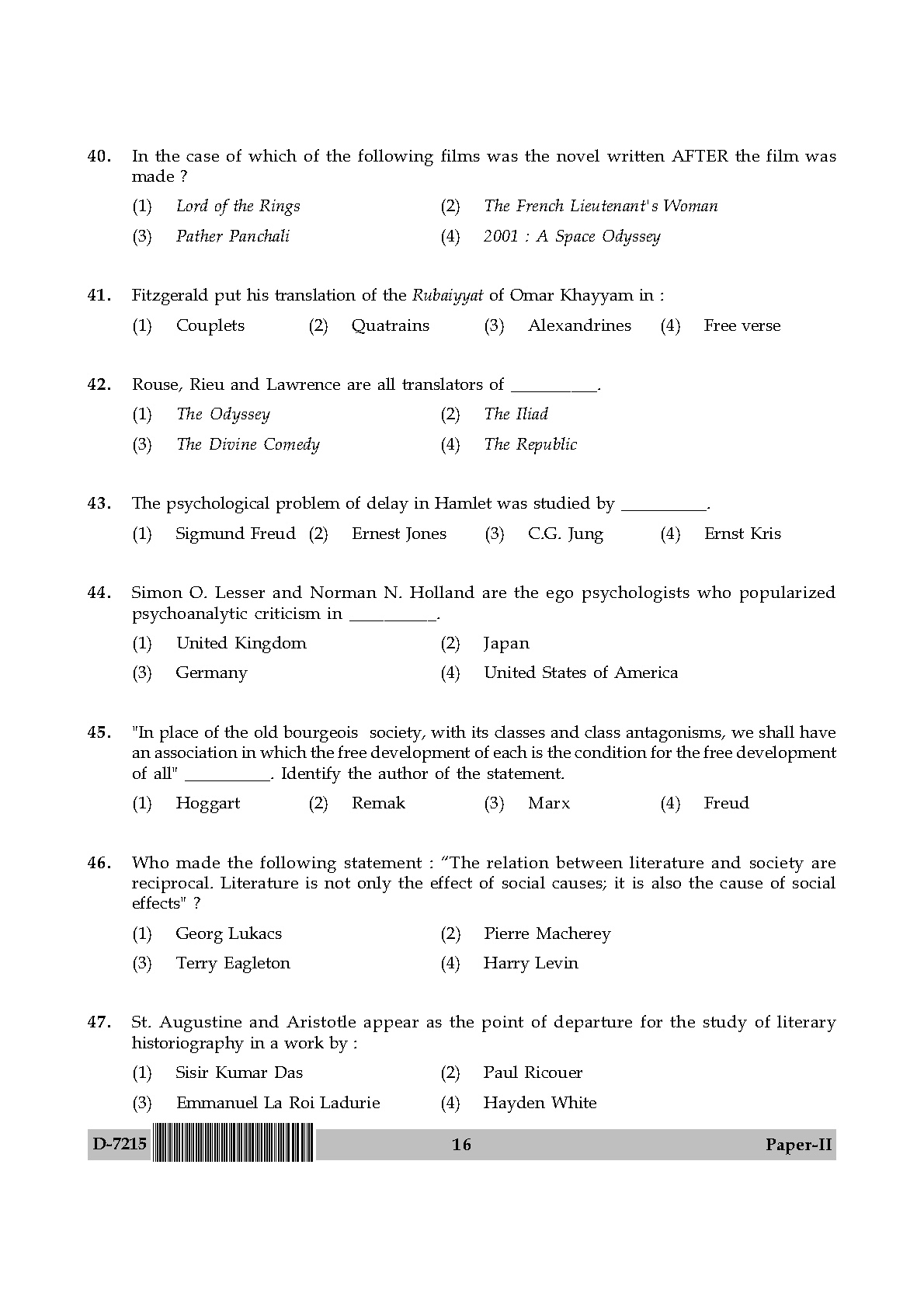 UGC NET Comparative Literature Question Paper II December 2015 16