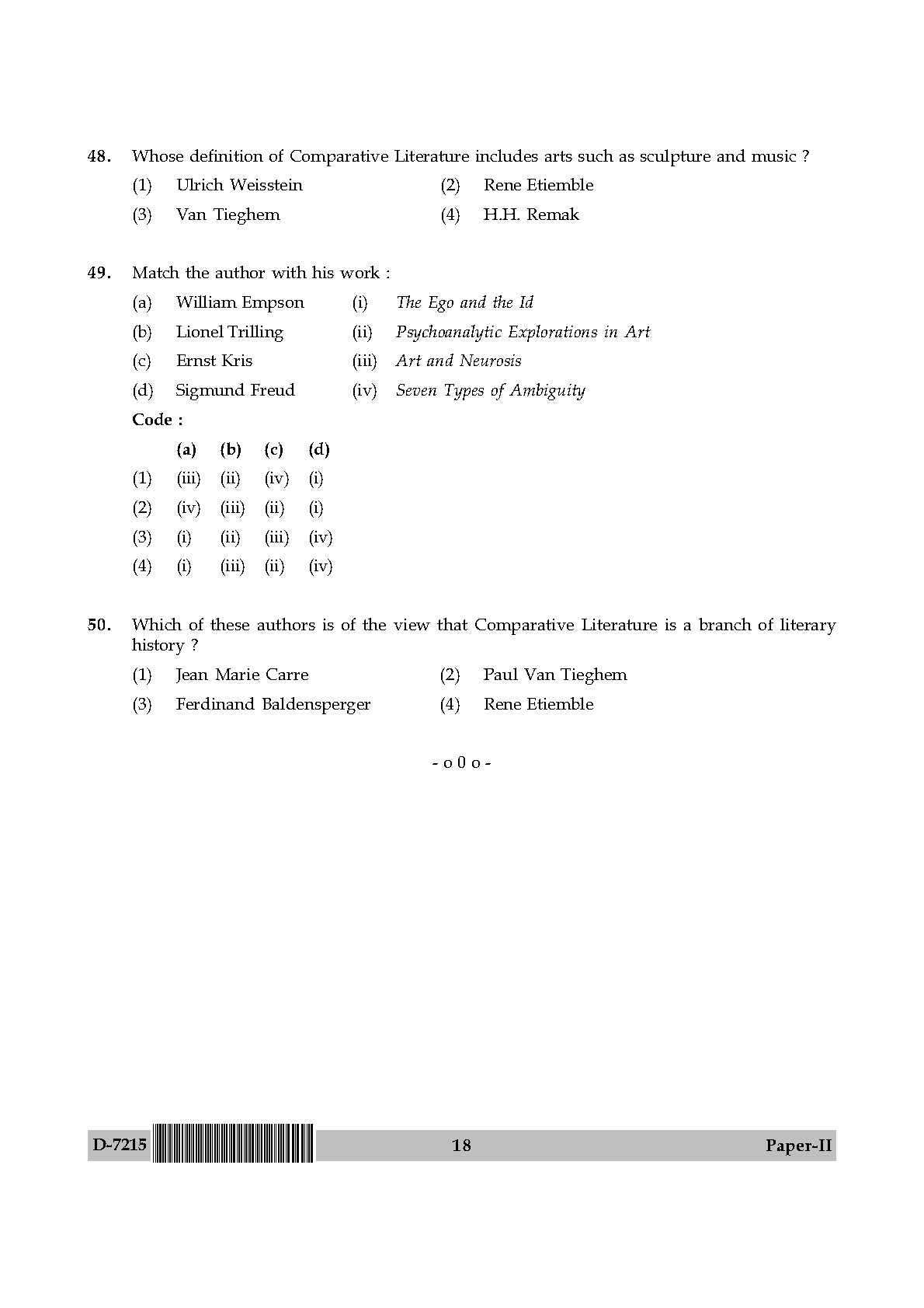 UGC NET Comparative Literature Question Paper II December 2015 18