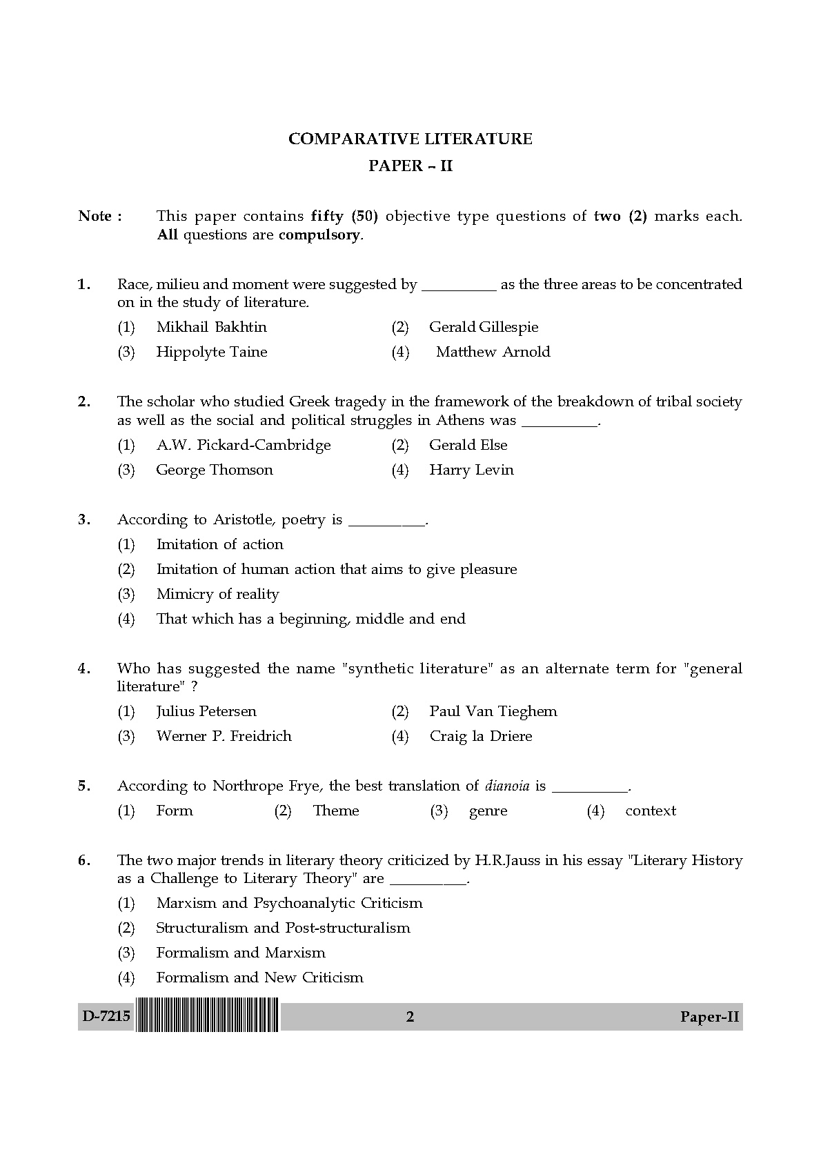 UGC NET Comparative Literature Question Paper II December 2015 2