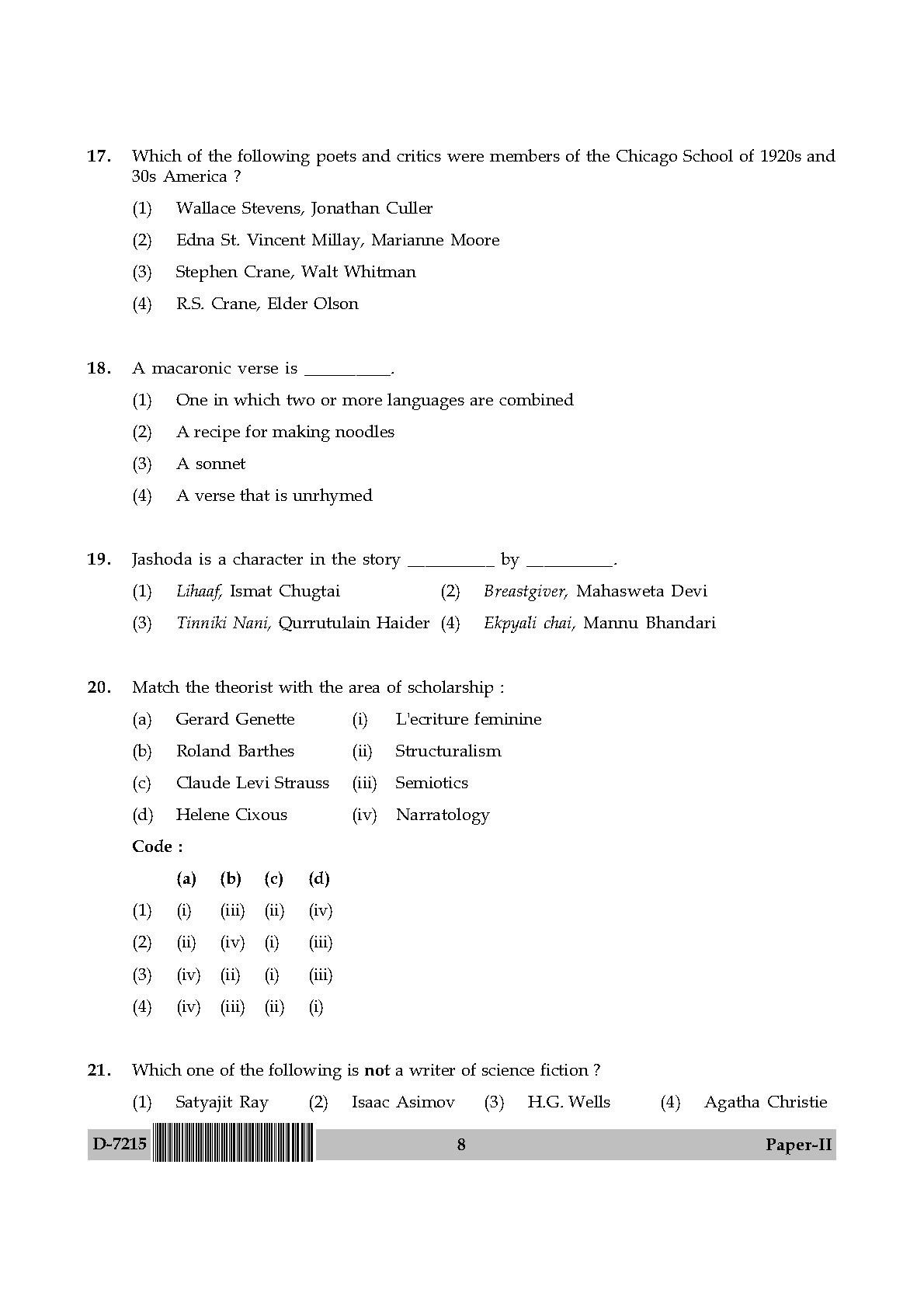 UGC NET Comparative Literature Question Paper II December 2015 8