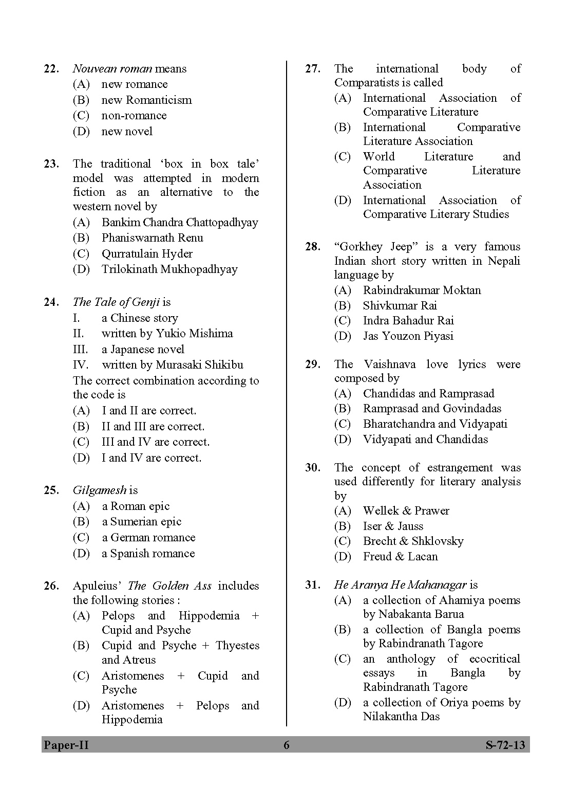 UGC NET Comparative Literature Question Paper II Exam September 2013 6