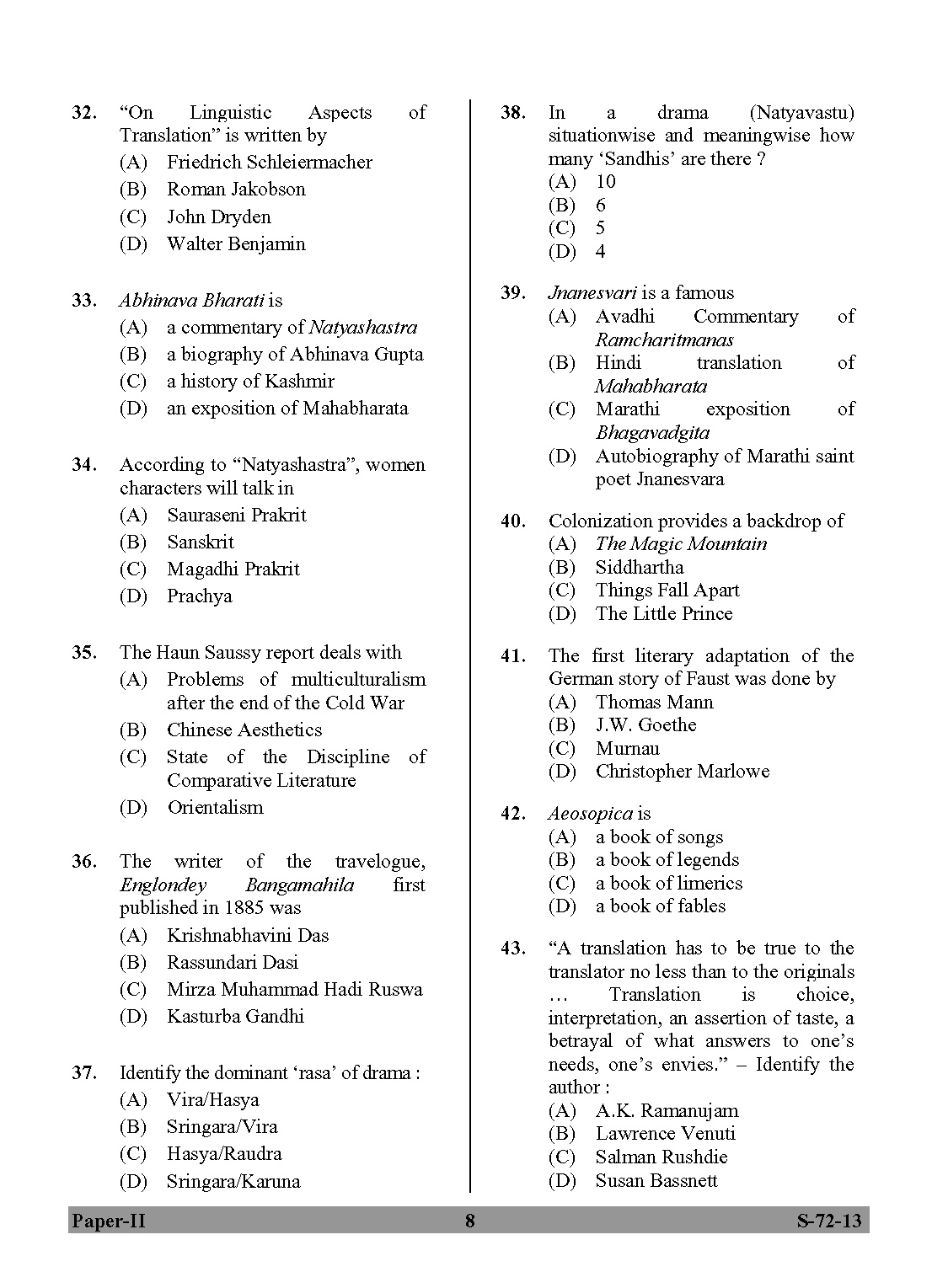 UGC NET Comparative Literature Question Paper II Exam September 2013 8