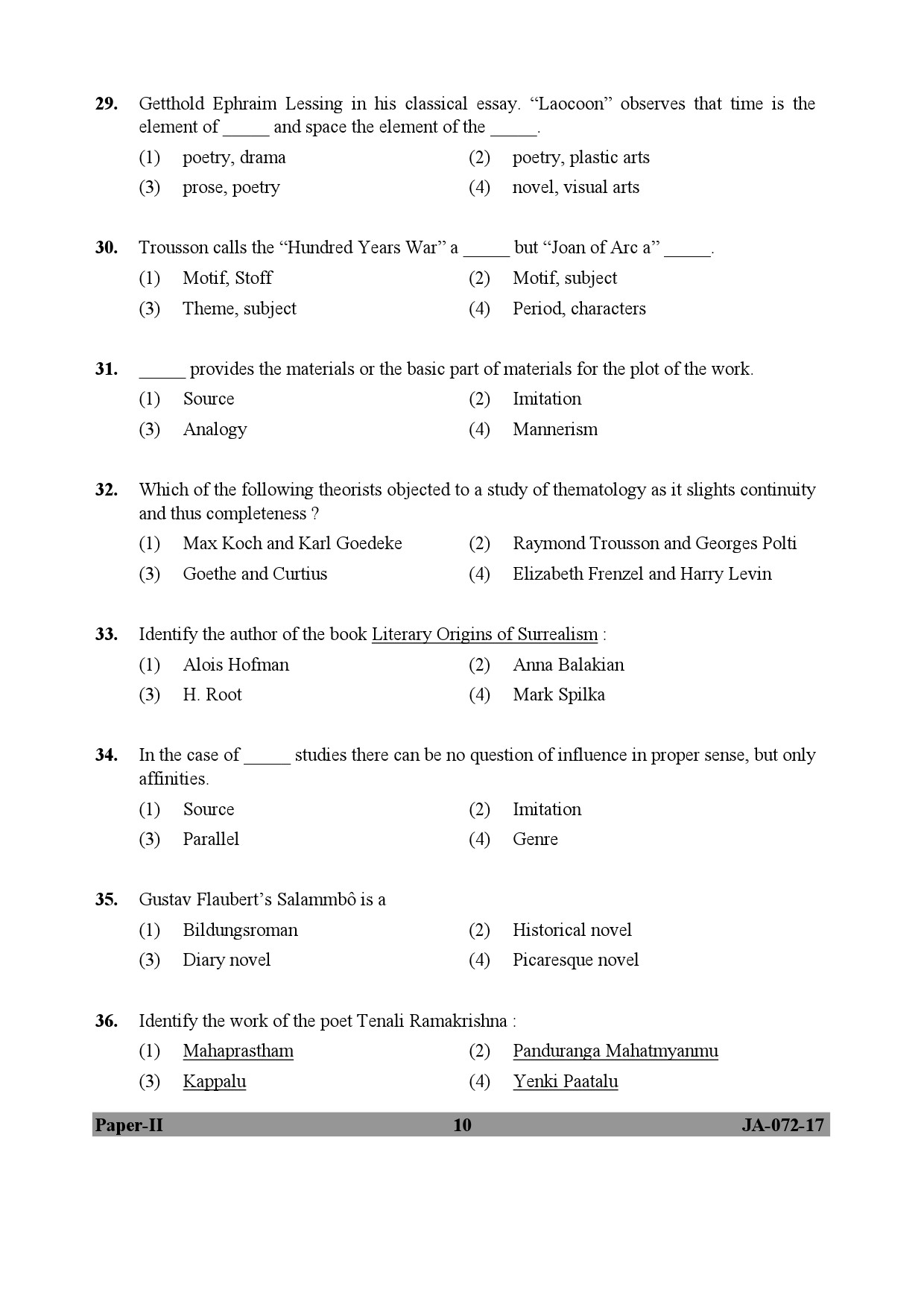 UGC NET Comparative Literature Question Paper II January 2017 10