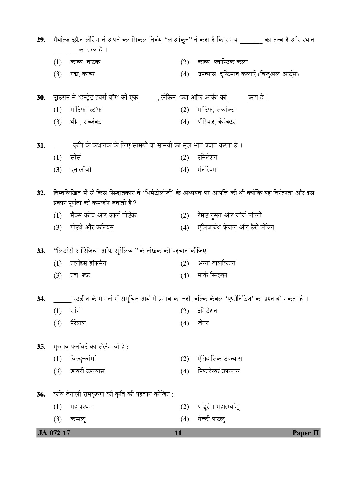 UGC NET Comparative Literature Question Paper II January 2017 11