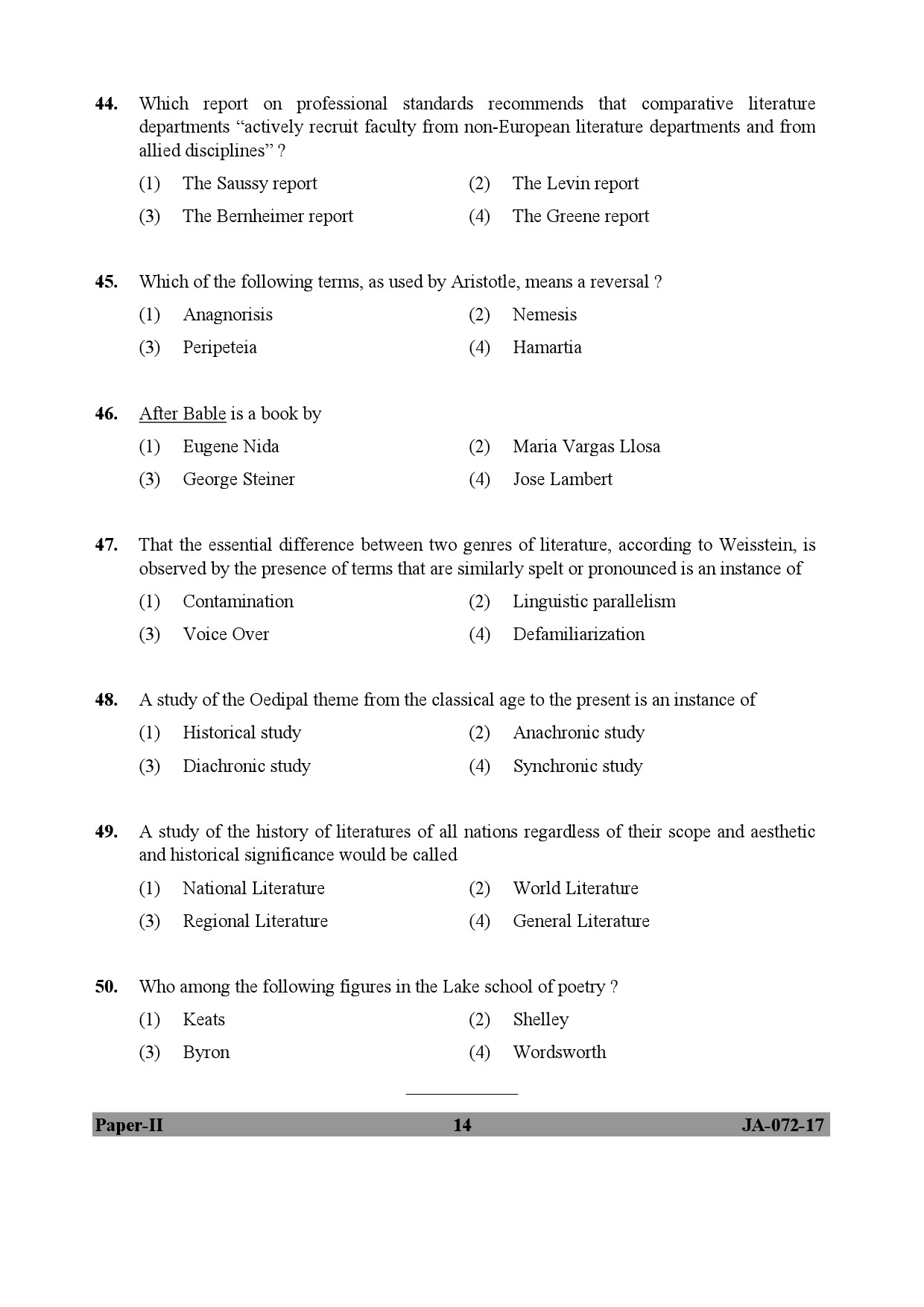 UGC NET Comparative Literature Question Paper II January 2017 14