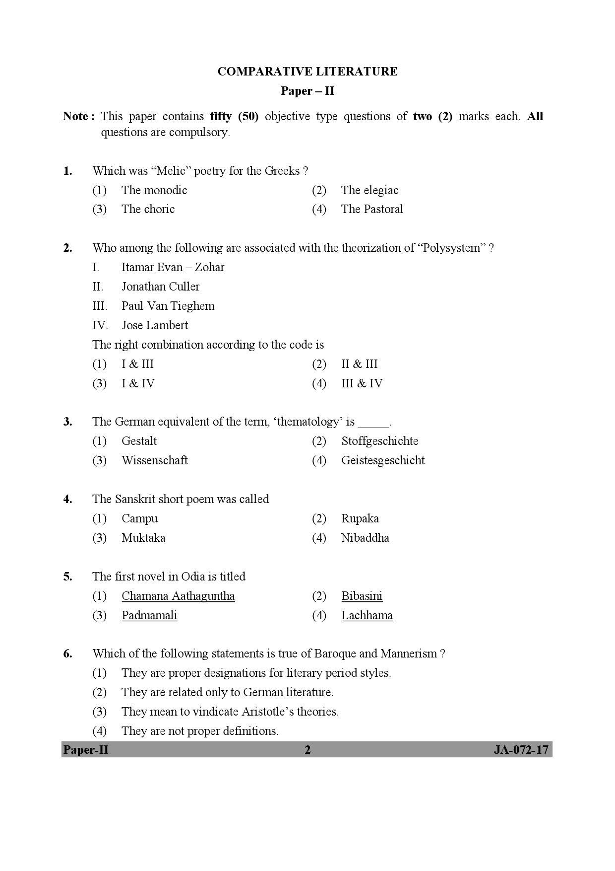 UGC NET Comparative Literature Question Paper II January 2017 2