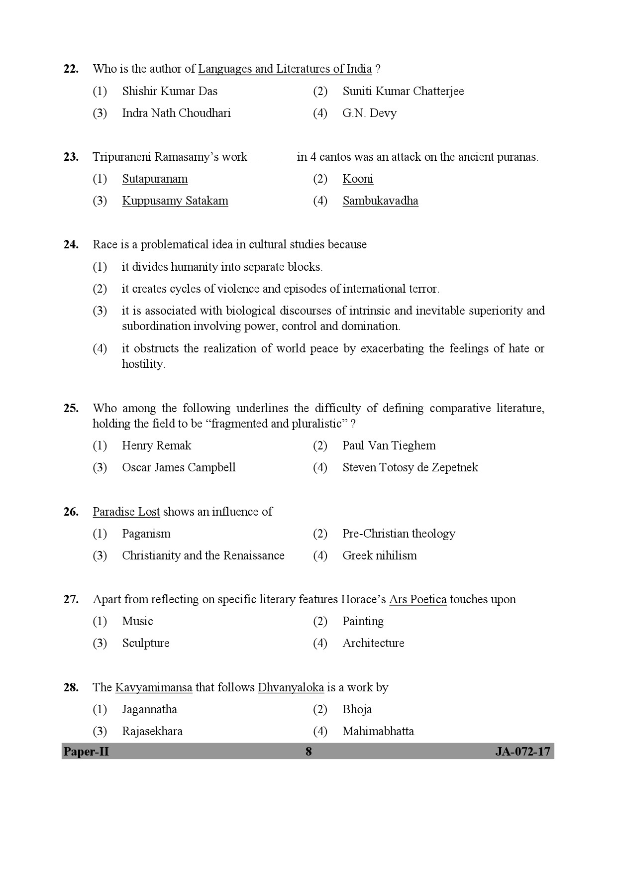 UGC NET Comparative Literature Question Paper II January 2017 8