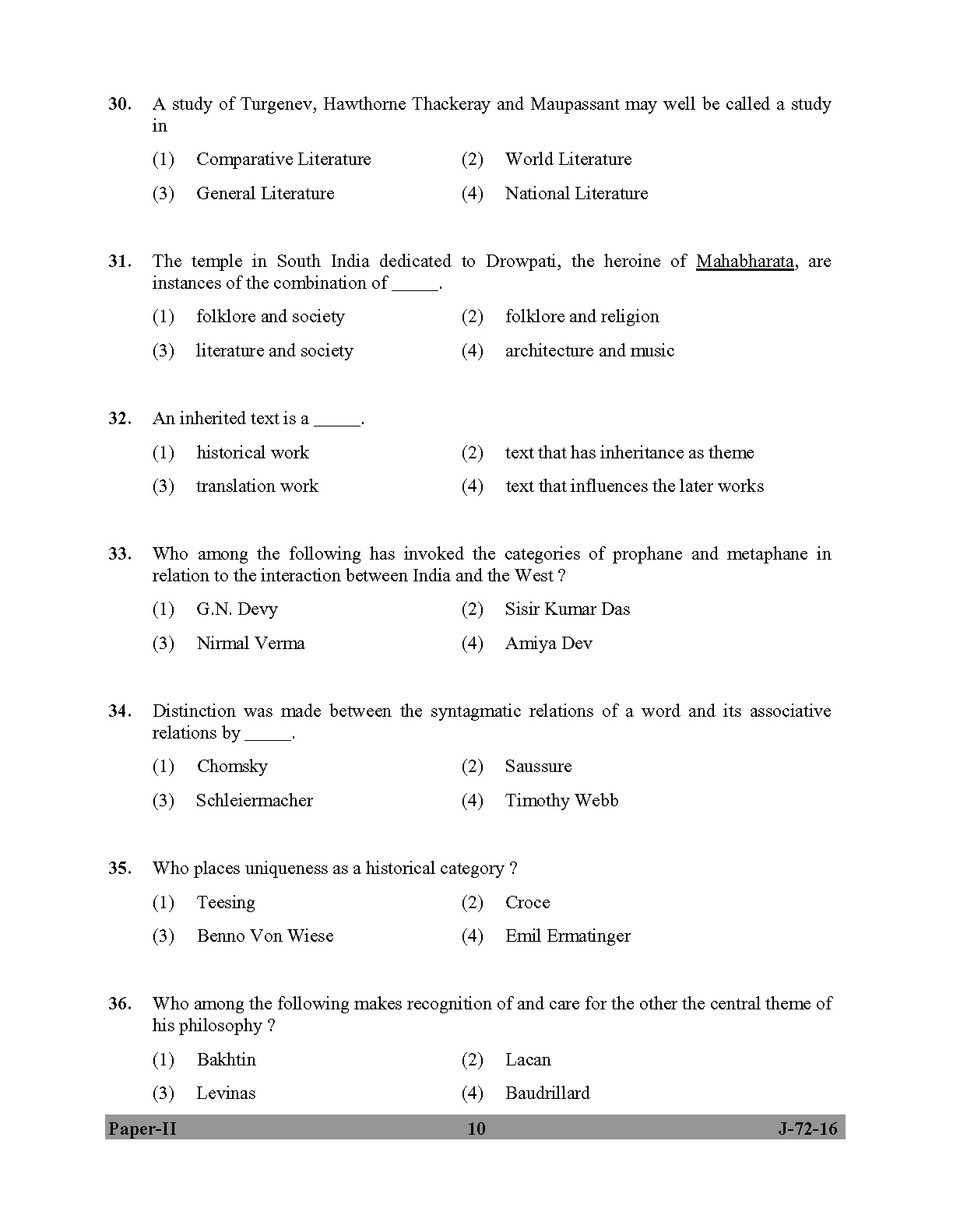 UGC NET Comparative Literature Question Paper II July 2016 10