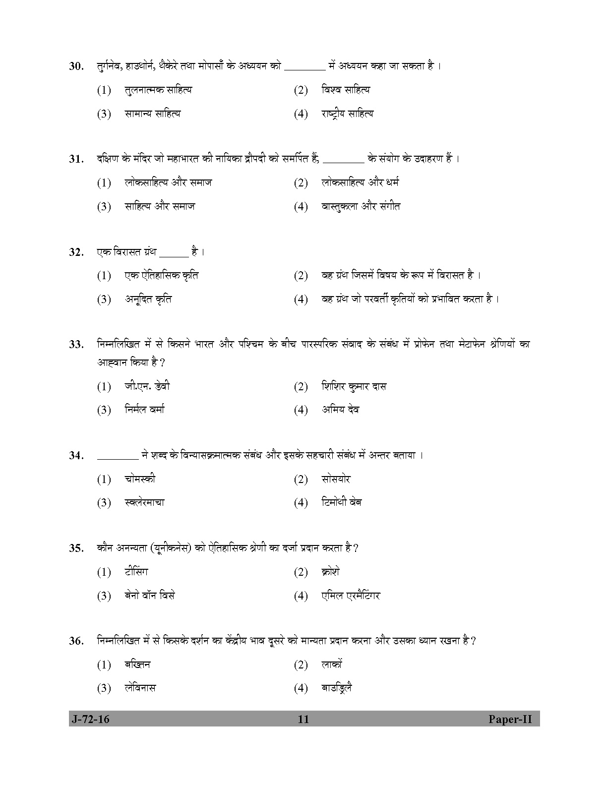 UGC NET Comparative Literature Question Paper II July 2016 11