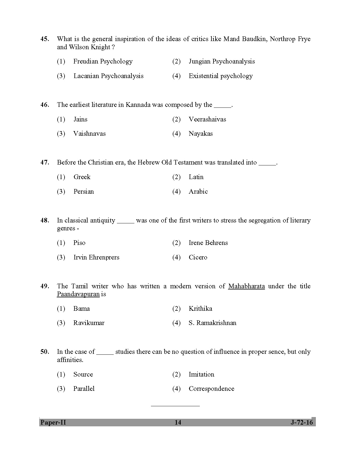 UGC NET Comparative Literature Question Paper II July 2016 14