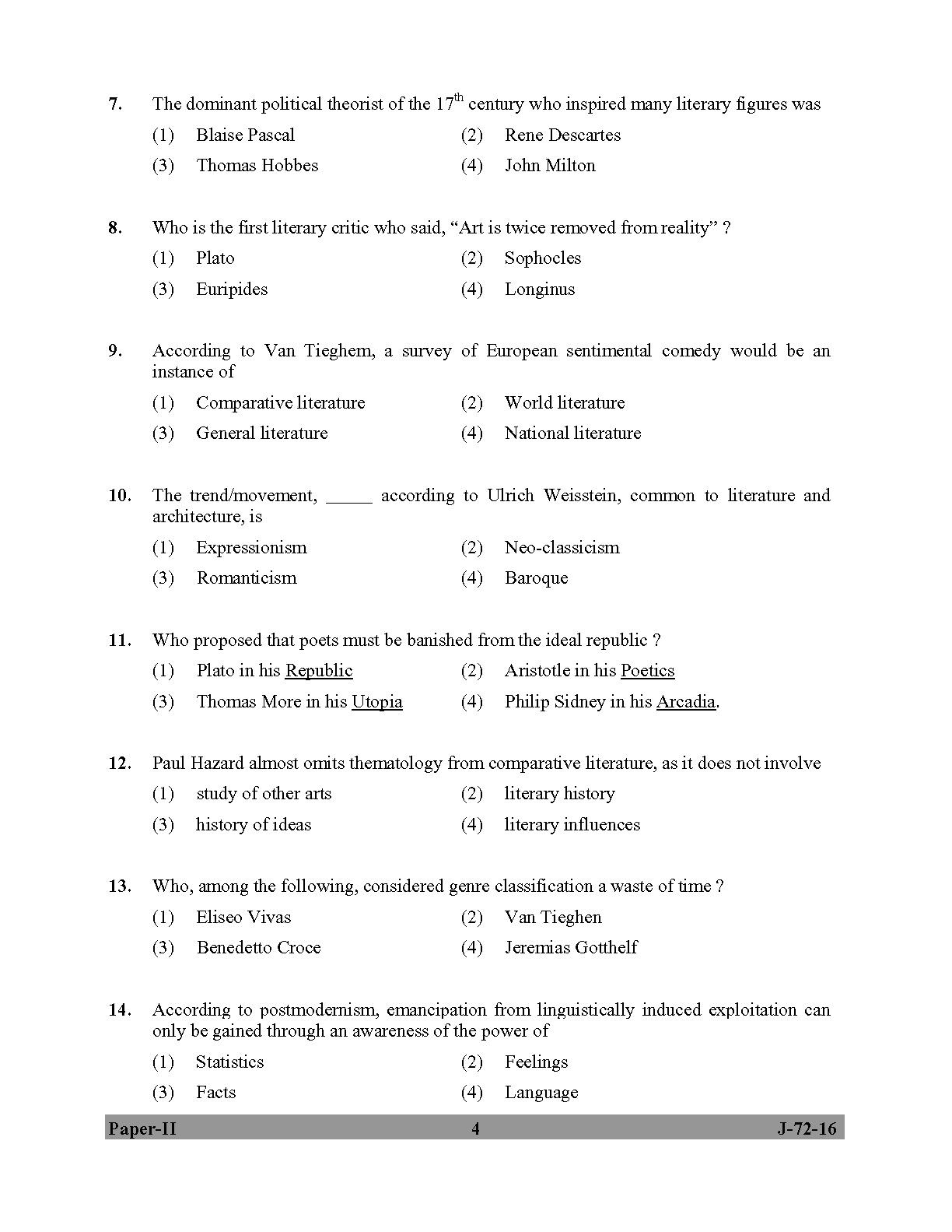 UGC NET Comparative Literature Question Paper II July 2016 4