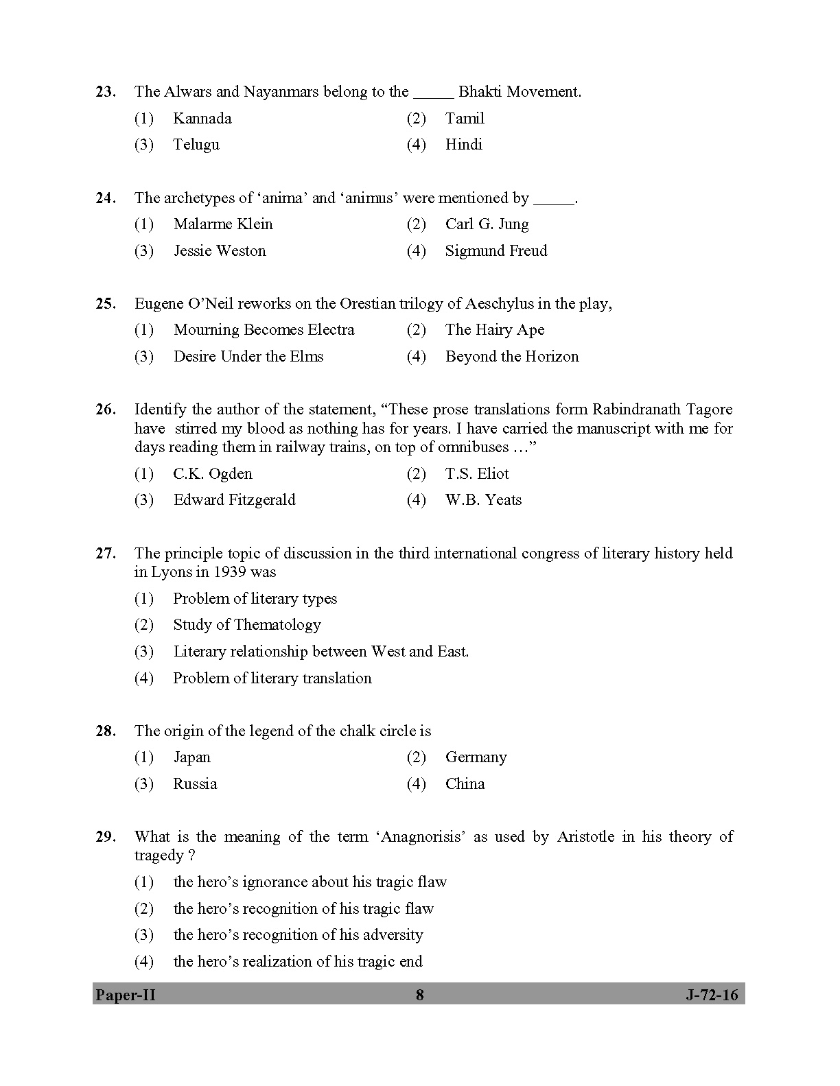 UGC NET Comparative Literature Question Paper II July 2016 8