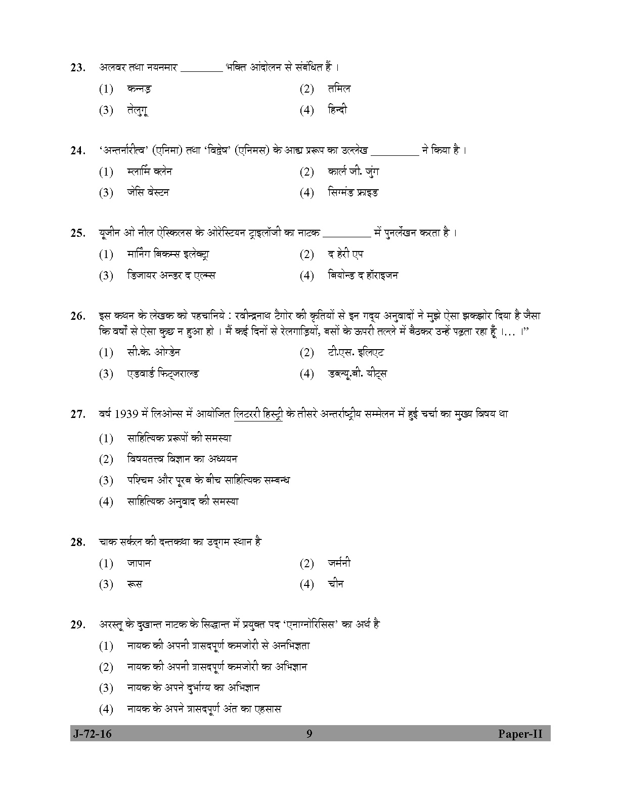 UGC NET Comparative Literature Question Paper II July 2016 9