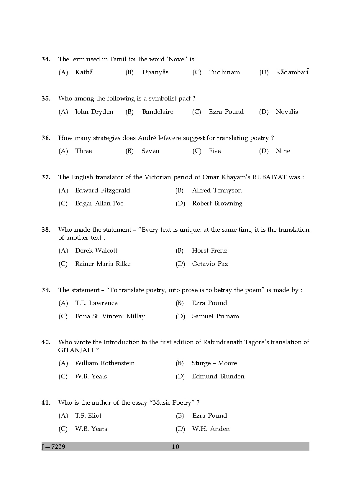 UGC NET Comparative Literature Question Paper II June 2009 10