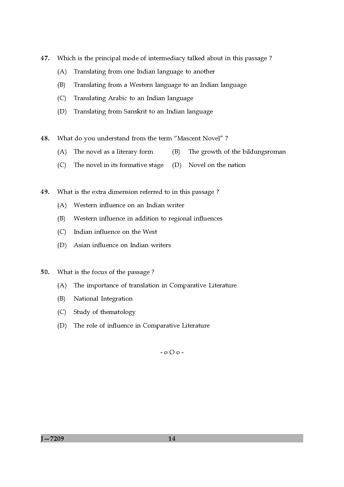 UGC NET Comparative Literature Question Paper II June 2009 14